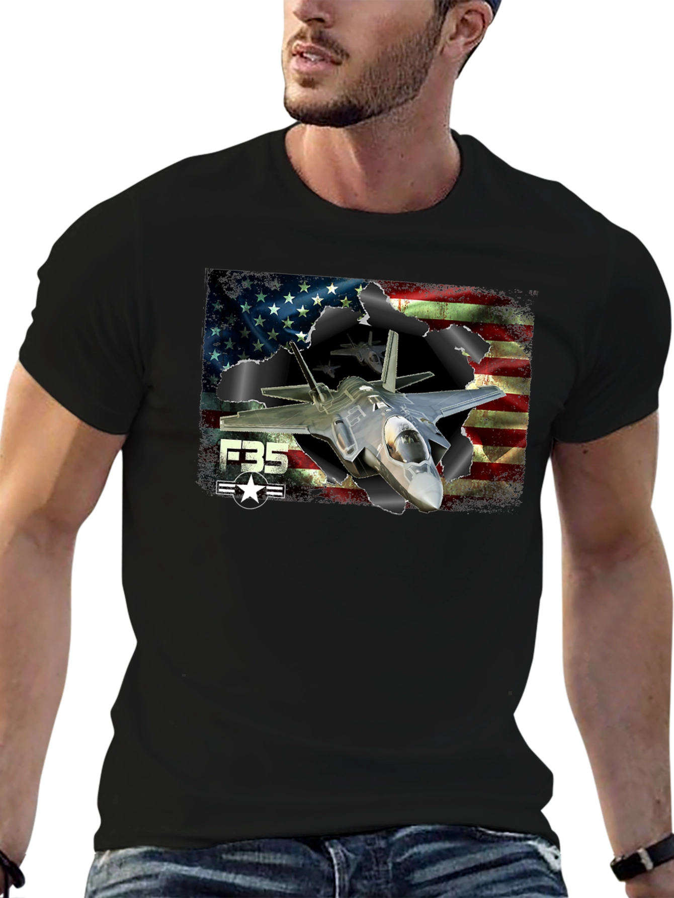 F-35 American Flag Graphic T-Shirt