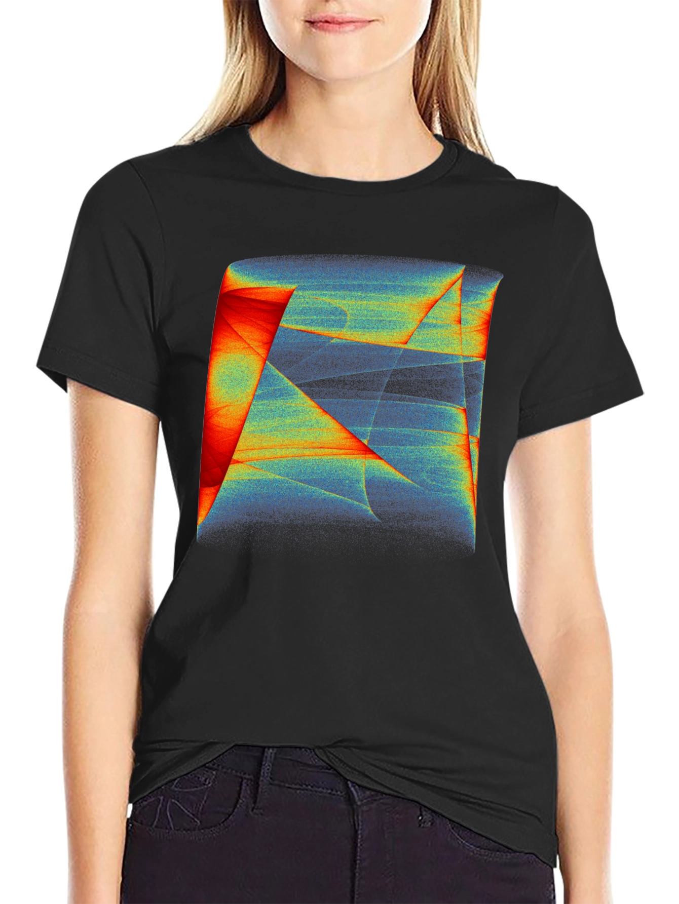 Abstract Geometric Print Black T-Shirt