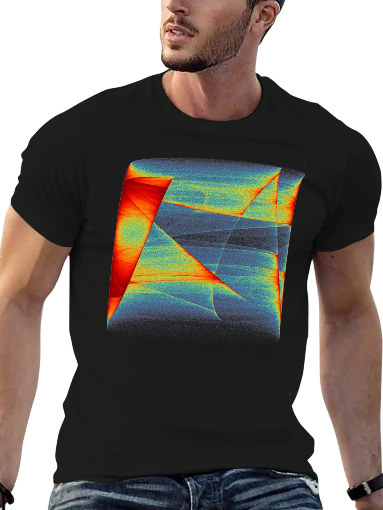 Abstract Geometric Print Black T-Shirt