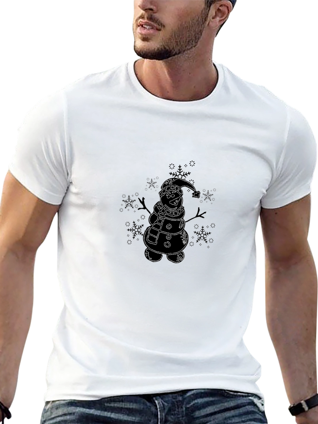 Snowman Graphic Tee - Black Short Sleeve