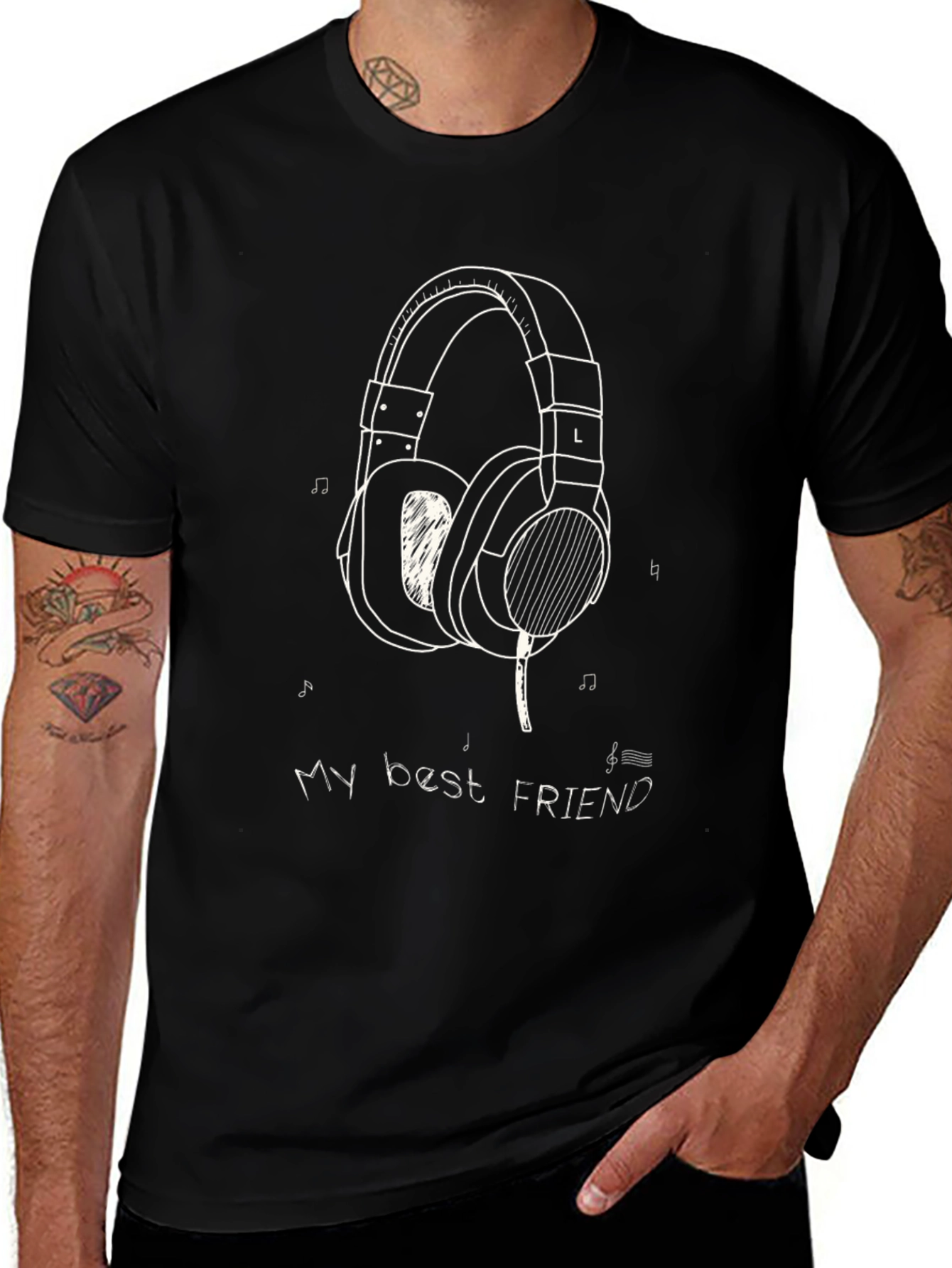 Headphone Friend Black Graphic Tee