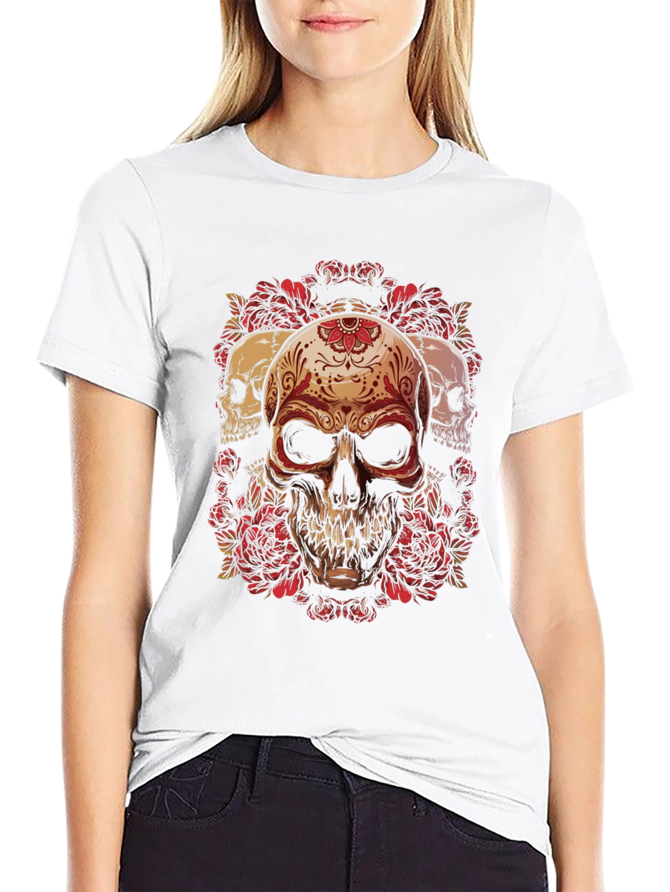 Skull & Roses Graphic Tee - Dark Style