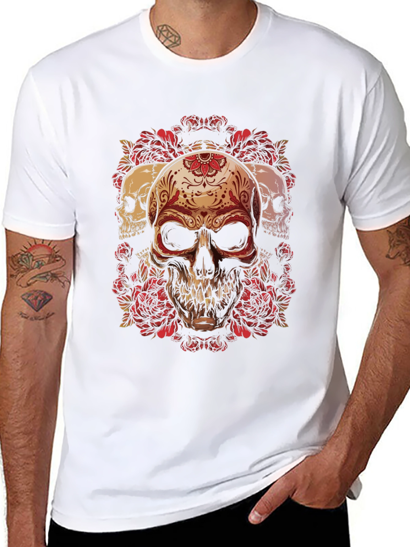 Skull & Roses Graphic Tee - Dark Style