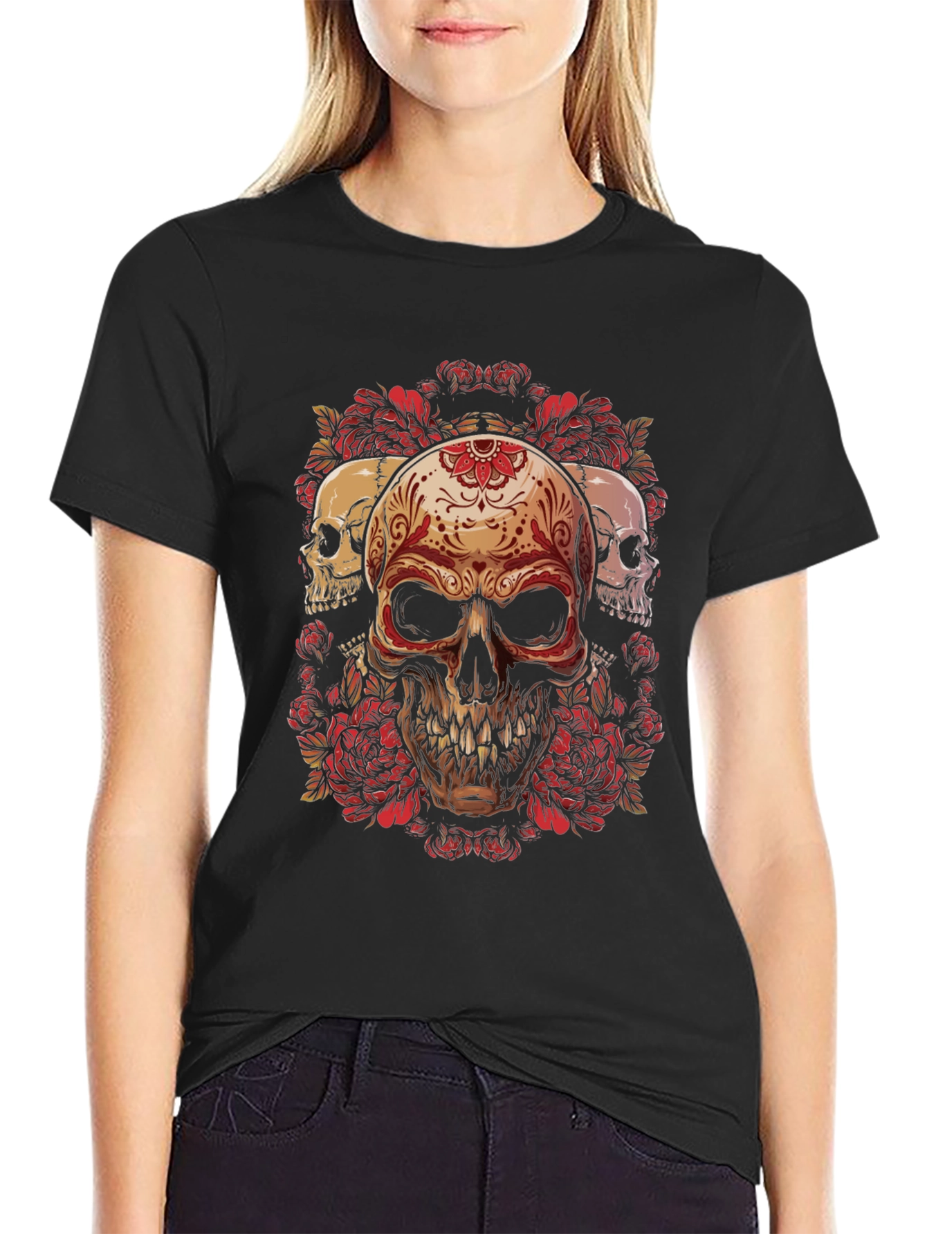 Skull & Roses Graphic Tee - Dark Style