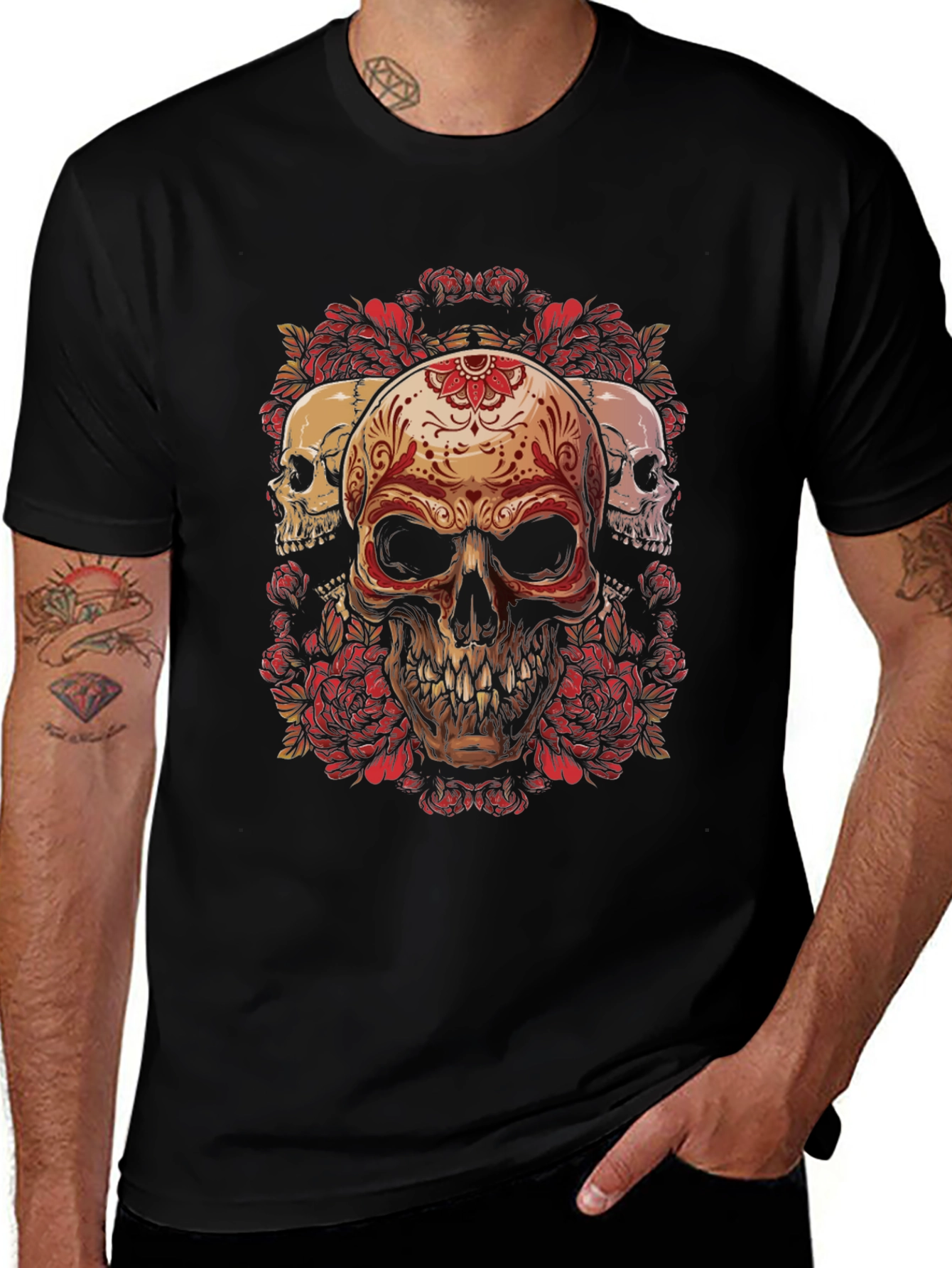 Skull & Roses Graphic Tee - Dark Style