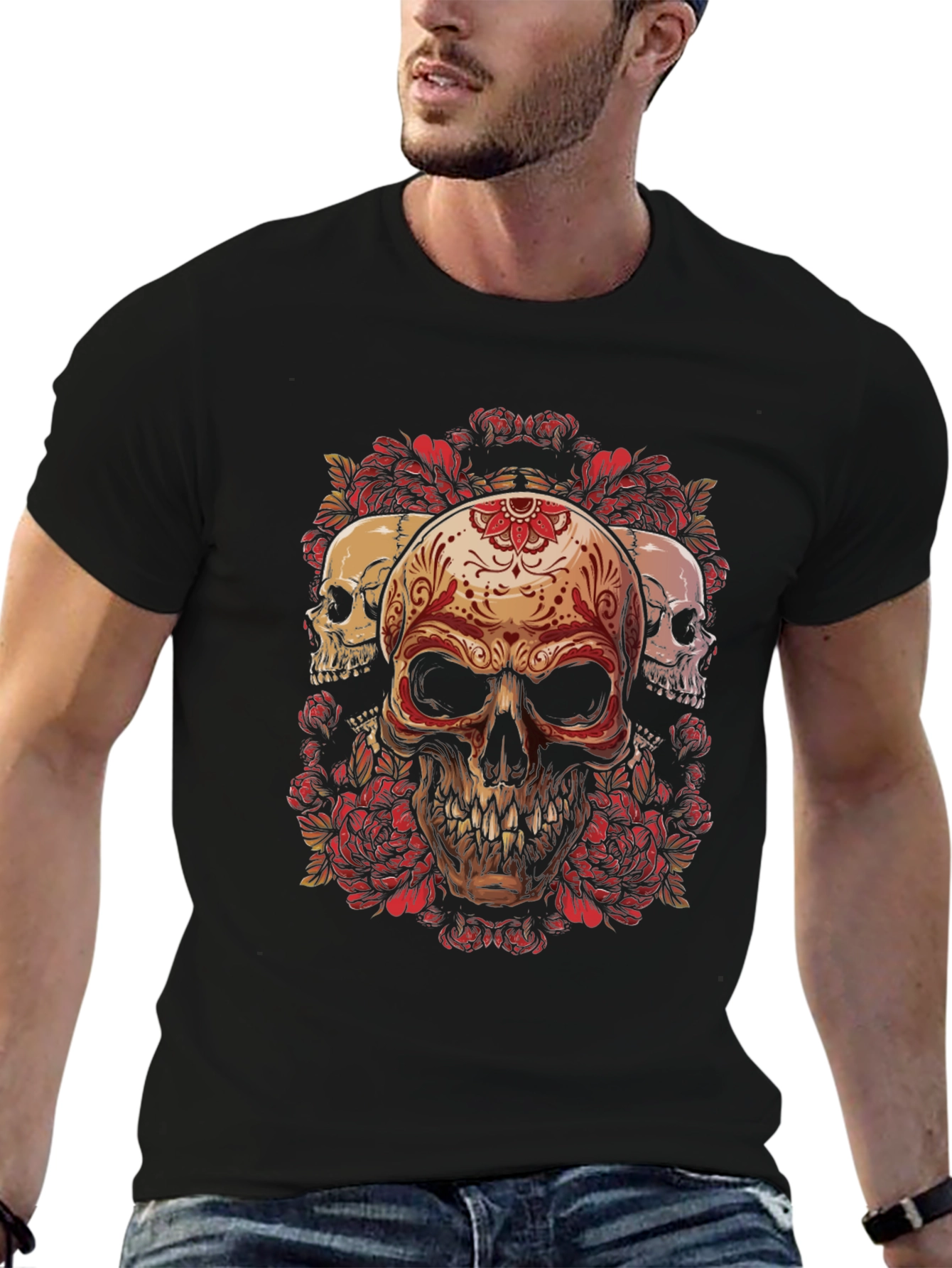 Skull & Roses Graphic Tee - Dark Style