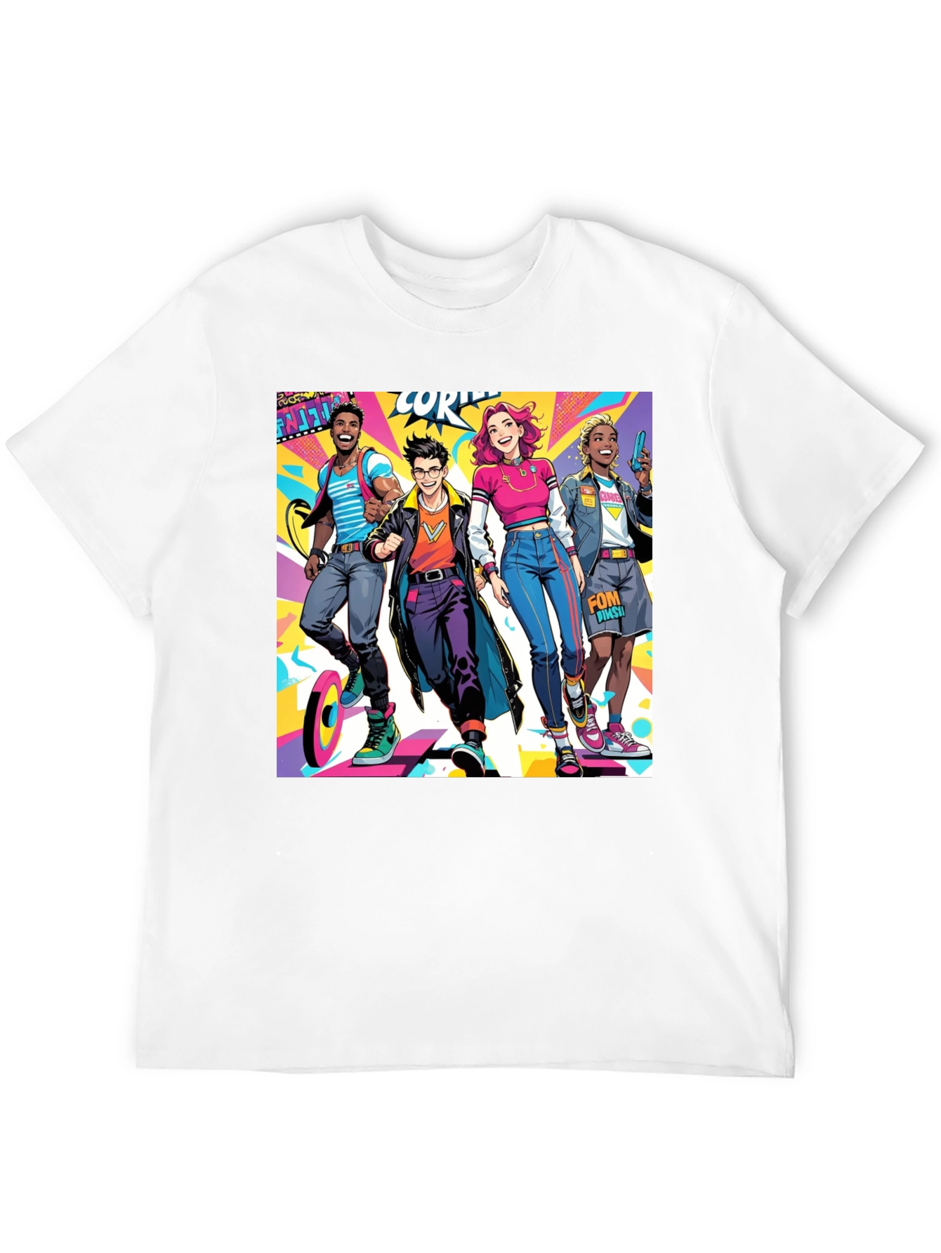 Cartoon Style Crew Graphic Black T-Shirt
