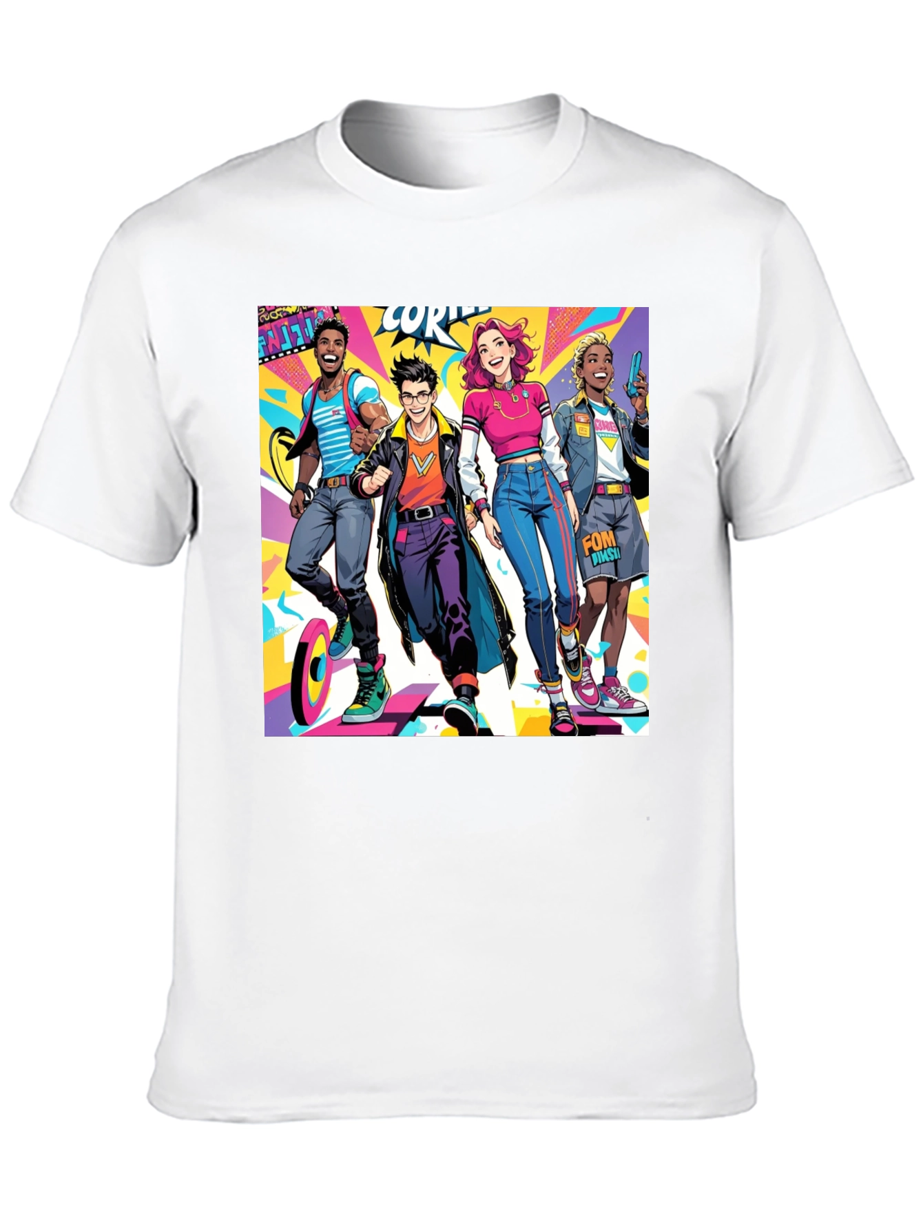 Cartoon Style Crew Graphic Black T-Shirt