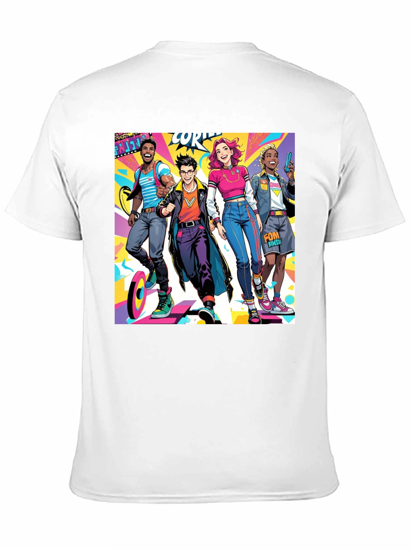 Cartoon Style Crew Graphic Black T-Shirt