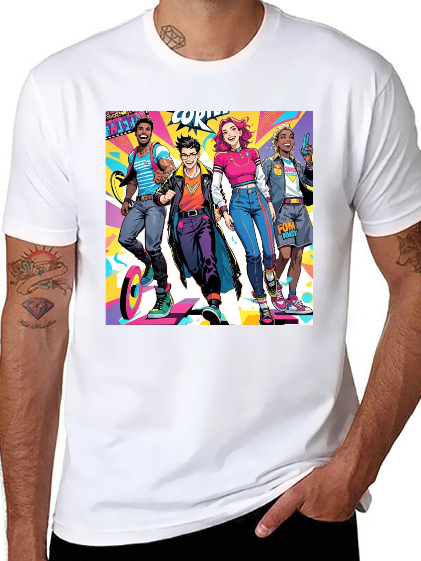 Cartoon Style Crew Graphic Black T-Shirt