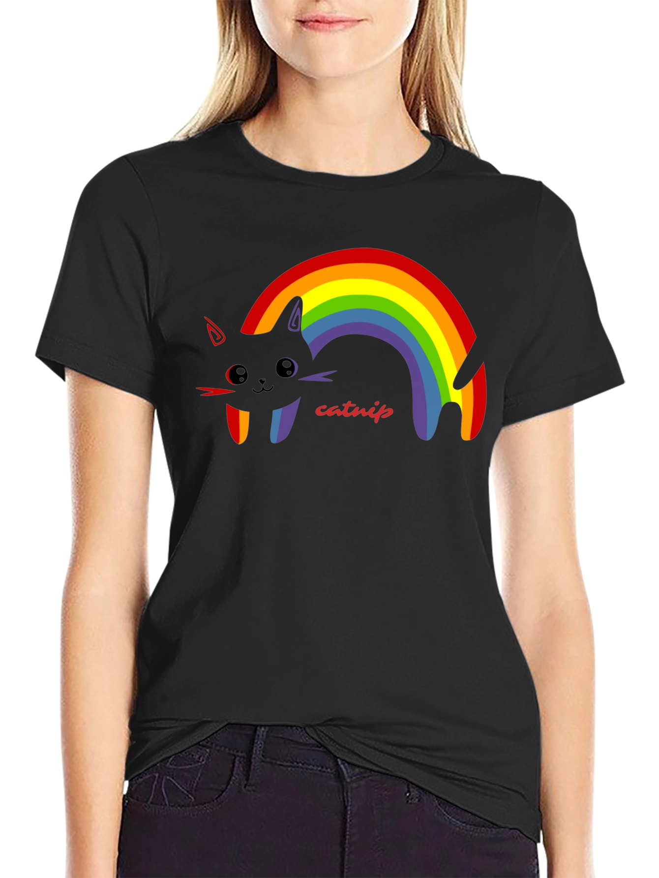 Rainbow Catnip T-Shirt - Black Cotton Tee