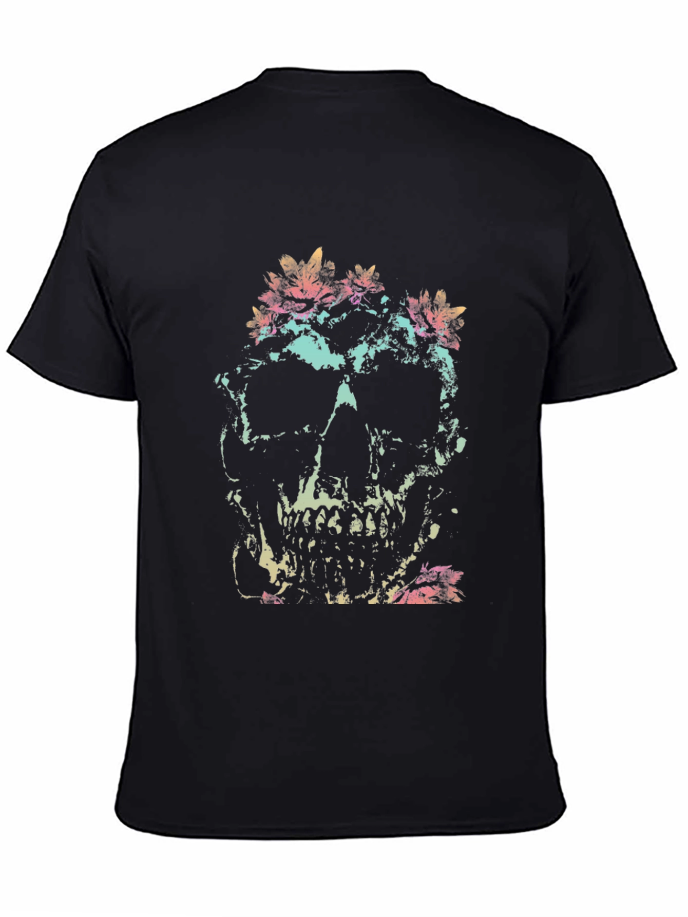 Skull & Floral Graphic Tee - Black Cotton