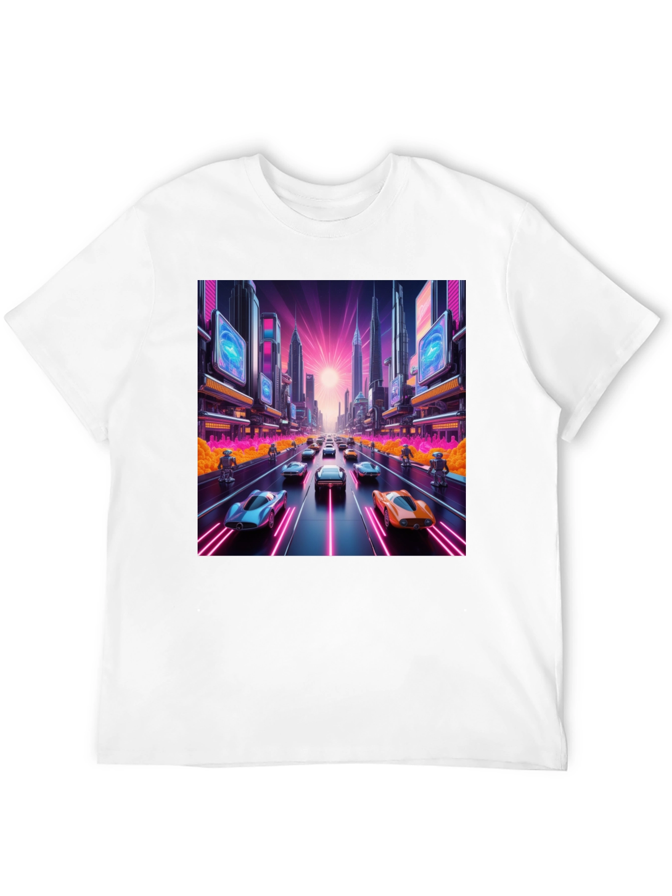 Cyberpunk Cityscape Car Race Graphic Tee