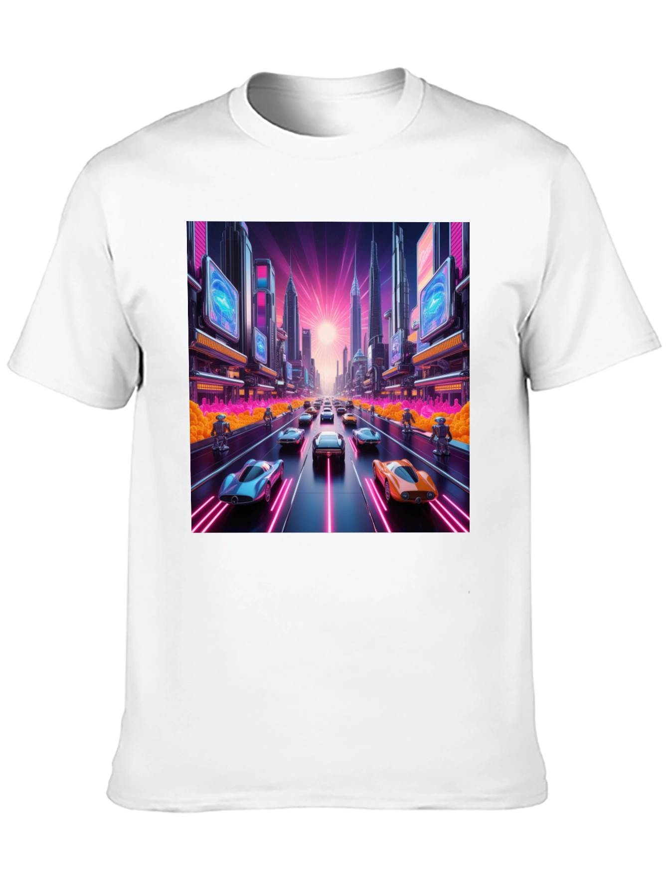 Cyberpunk Cityscape Car Race Graphic Tee