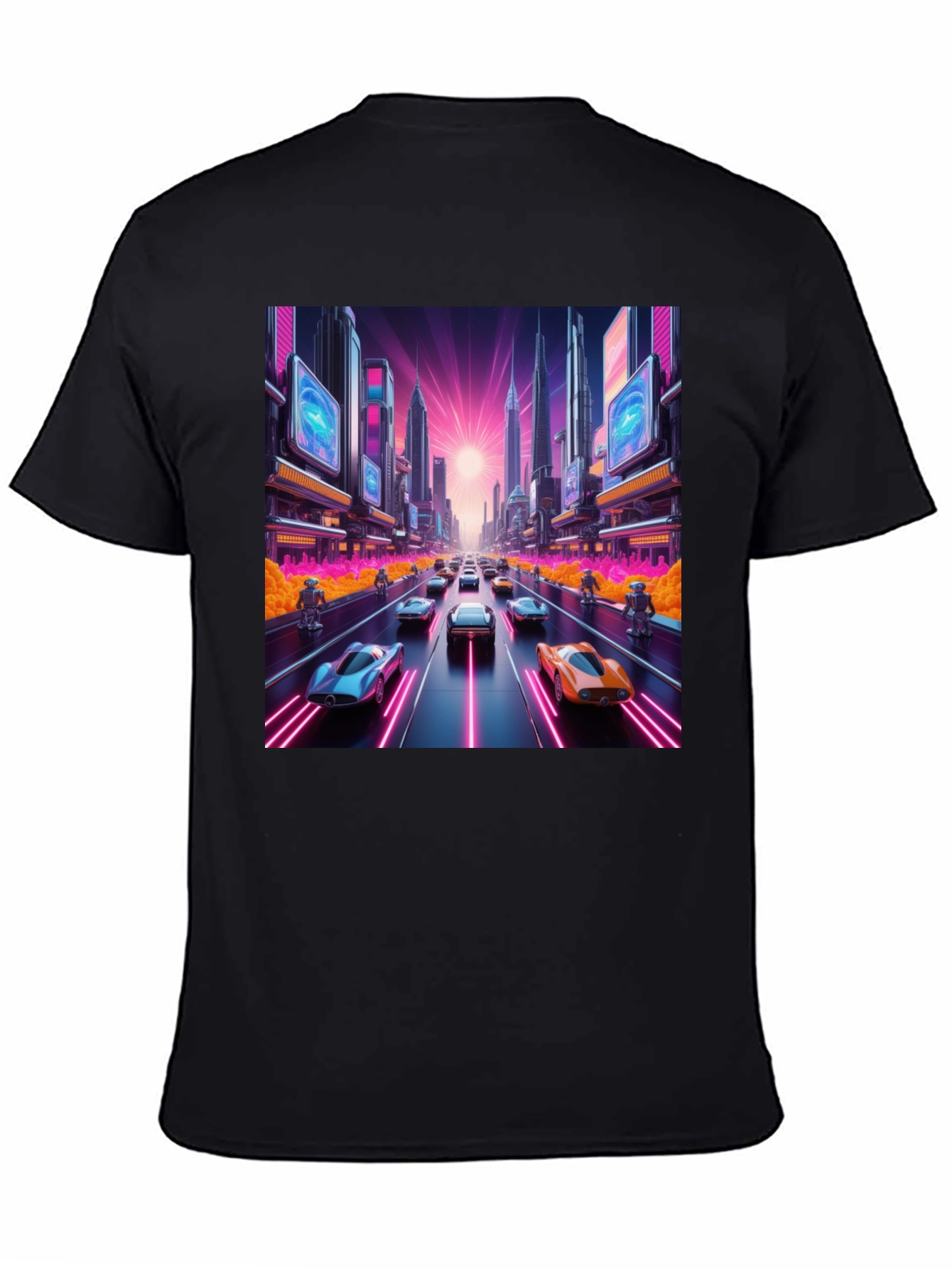 Cyberpunk Cityscape Car Race Graphic Tee
