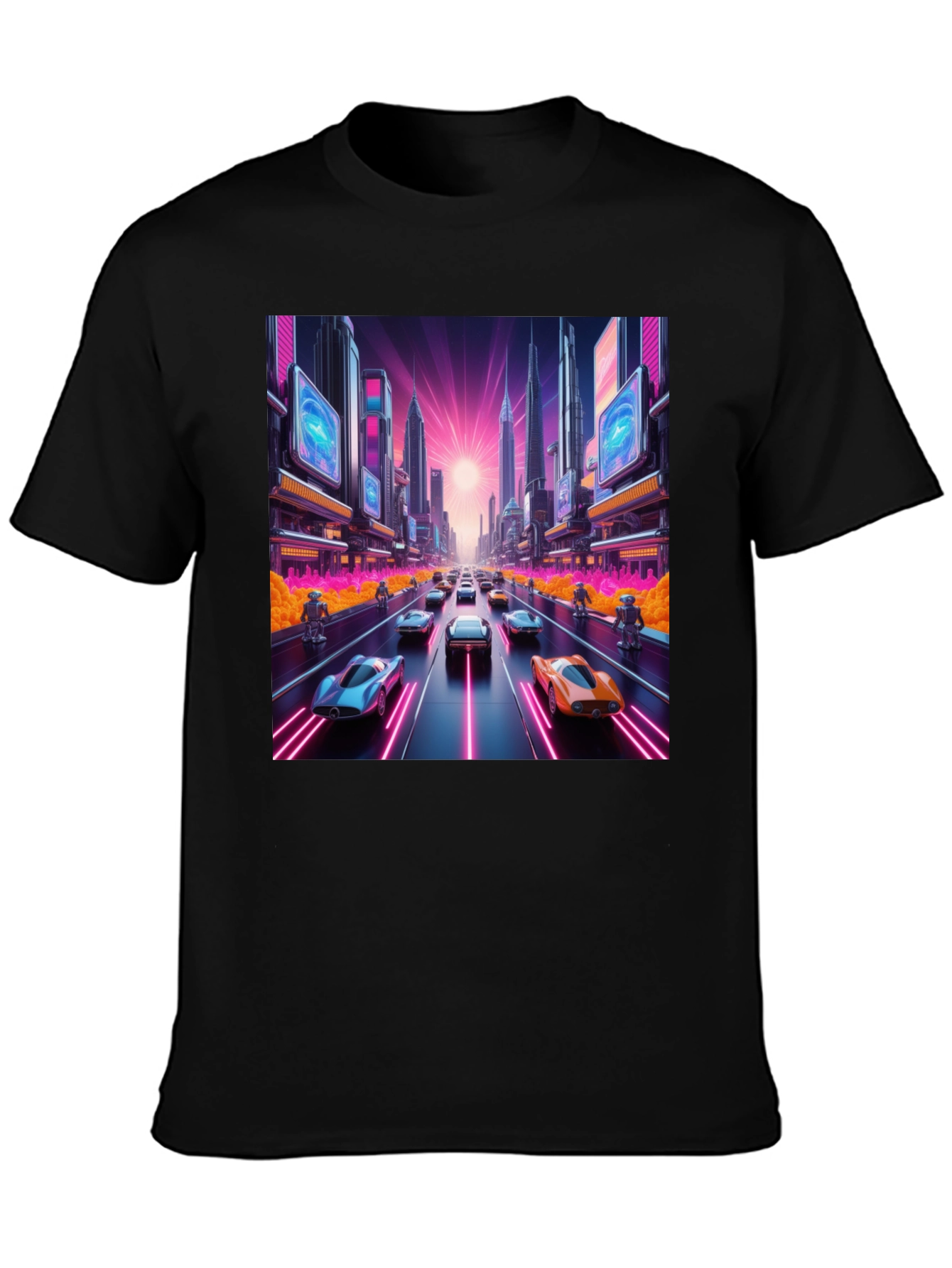 Cyberpunk Cityscape Car Race Graphic Tee