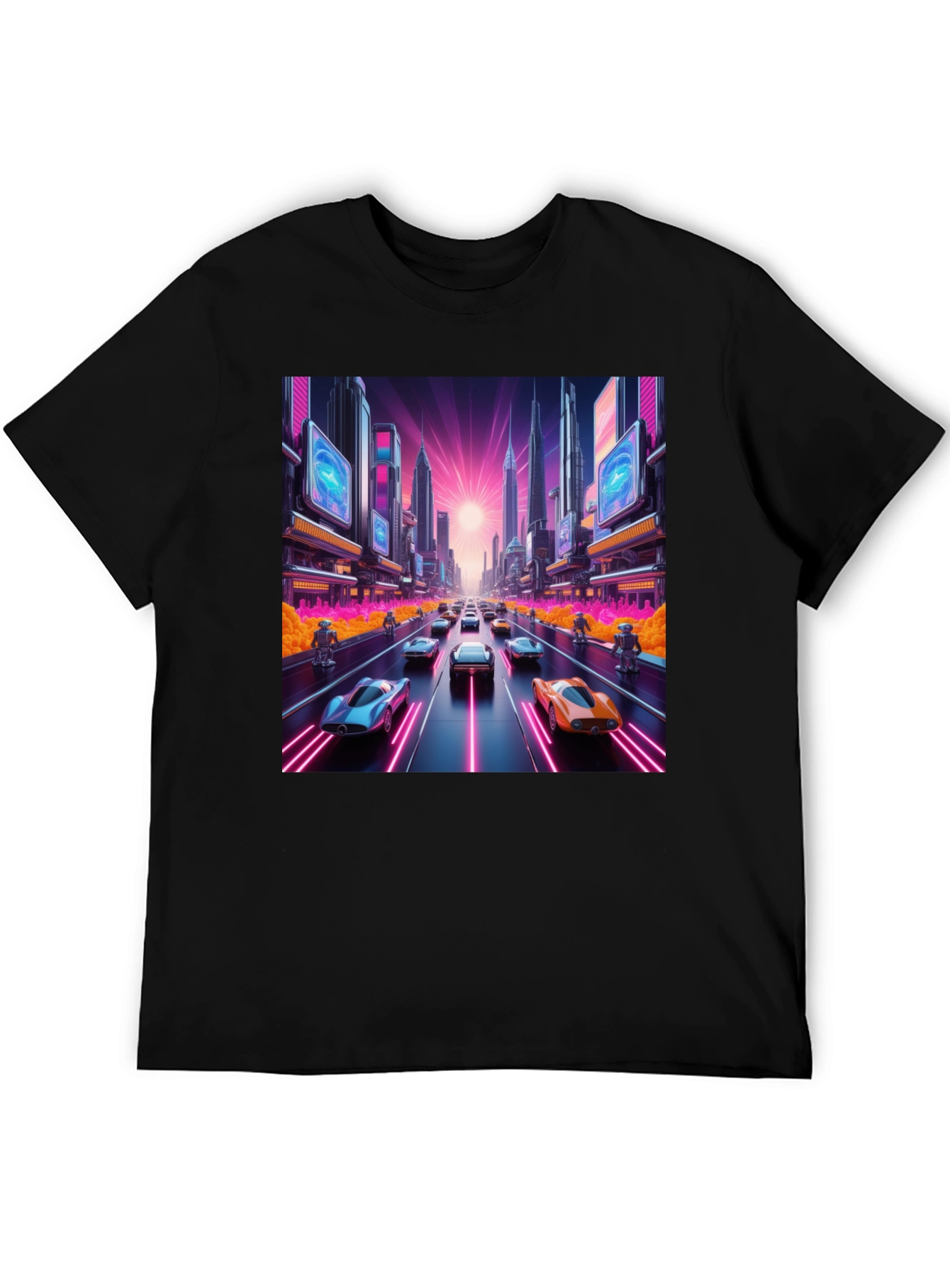 Cyberpunk Cityscape Car Race Graphic Tee
