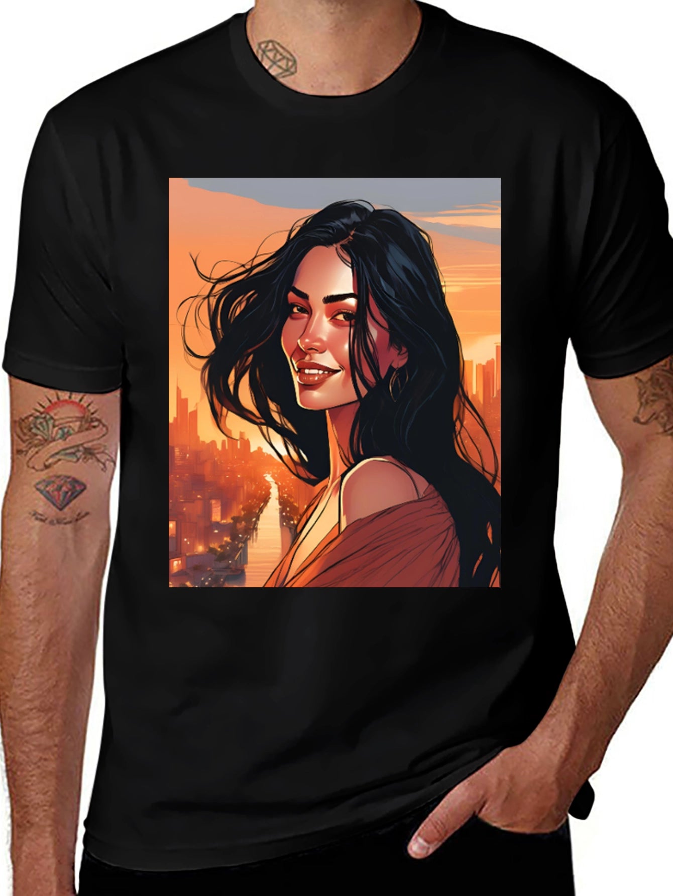 Stylish Graphic Tee - Woman Cityscape Design
