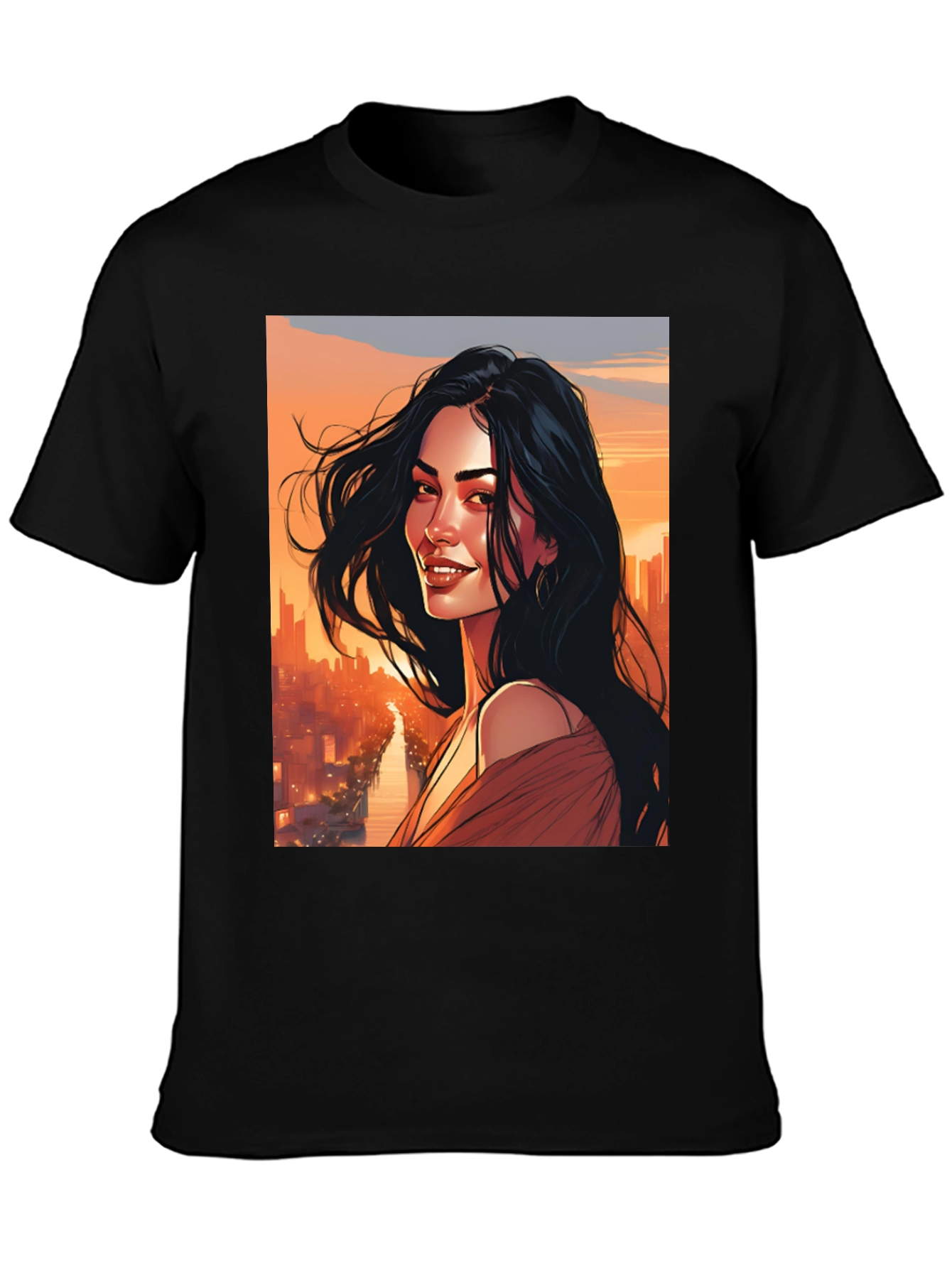 Stylish Graphic Tee - Woman Cityscape Design