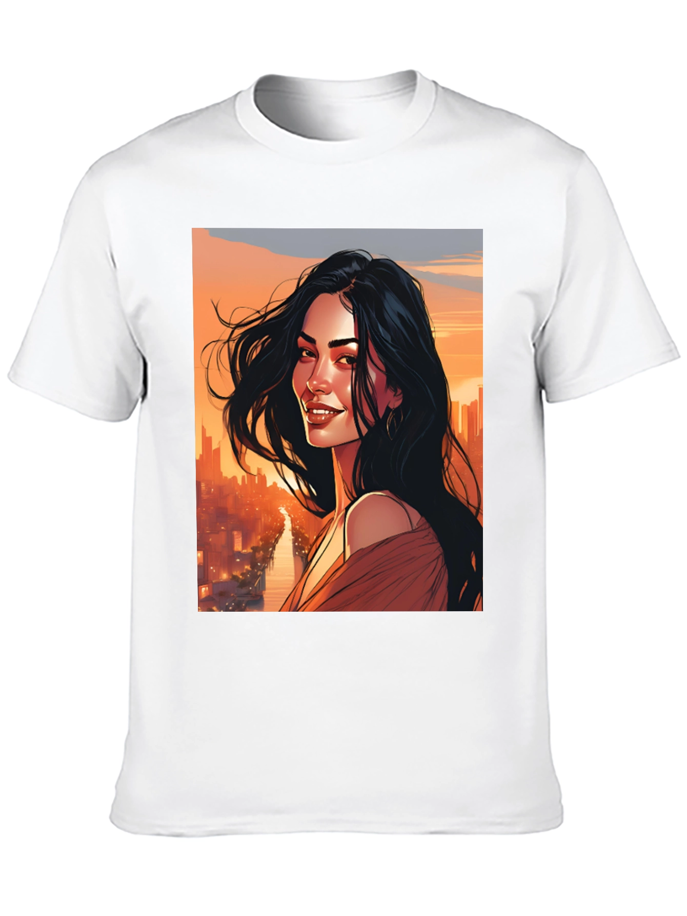 Stylish Graphic Tee - Woman Cityscape Design