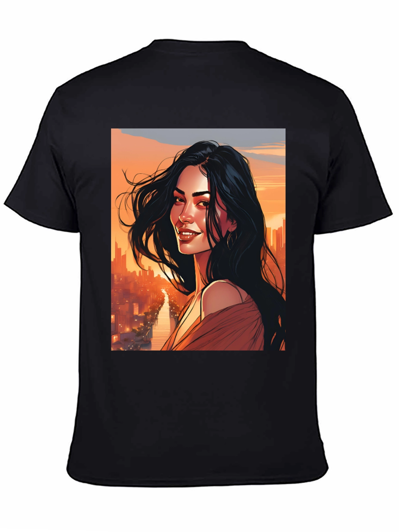 Stylish Graphic Tee - Woman Cityscape Design