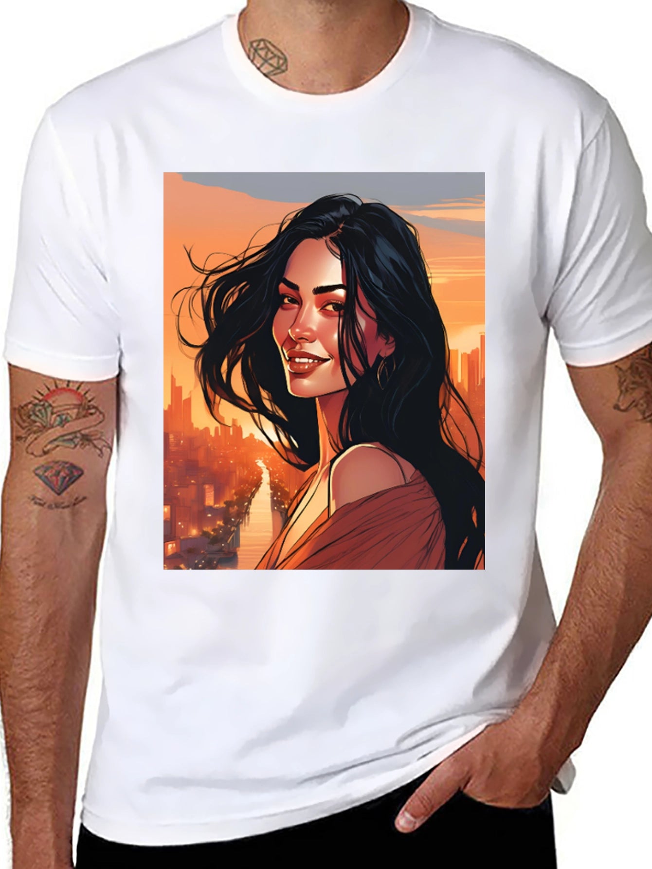 Stylish Graphic Tee - Woman Cityscape Design