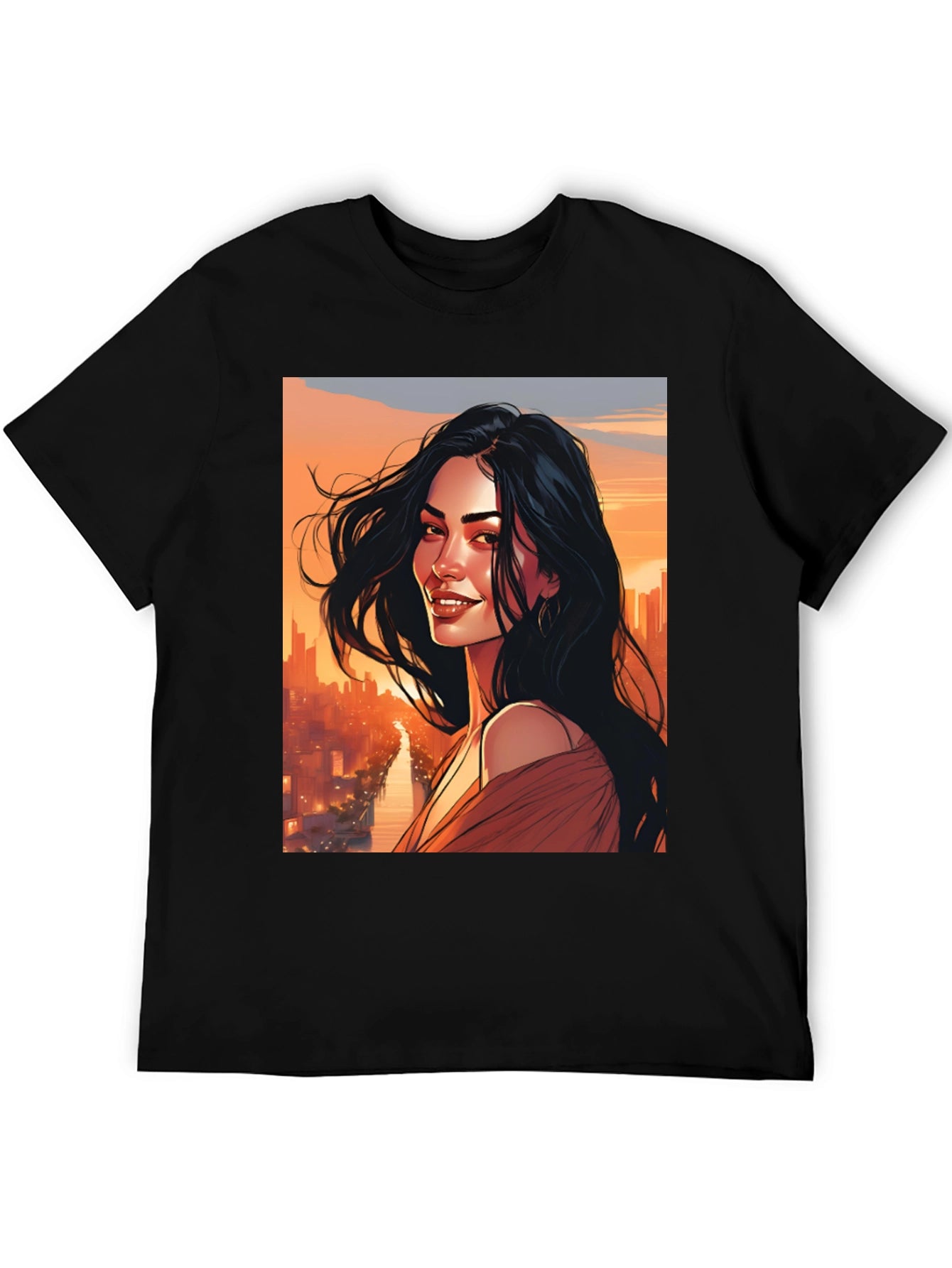 Stylish Graphic Tee - Woman Cityscape Design