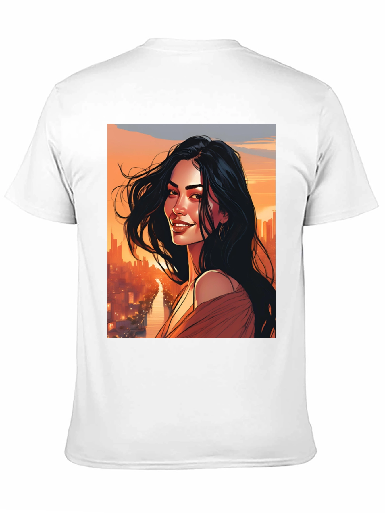 Stylish Graphic Tee - Woman Cityscape Design