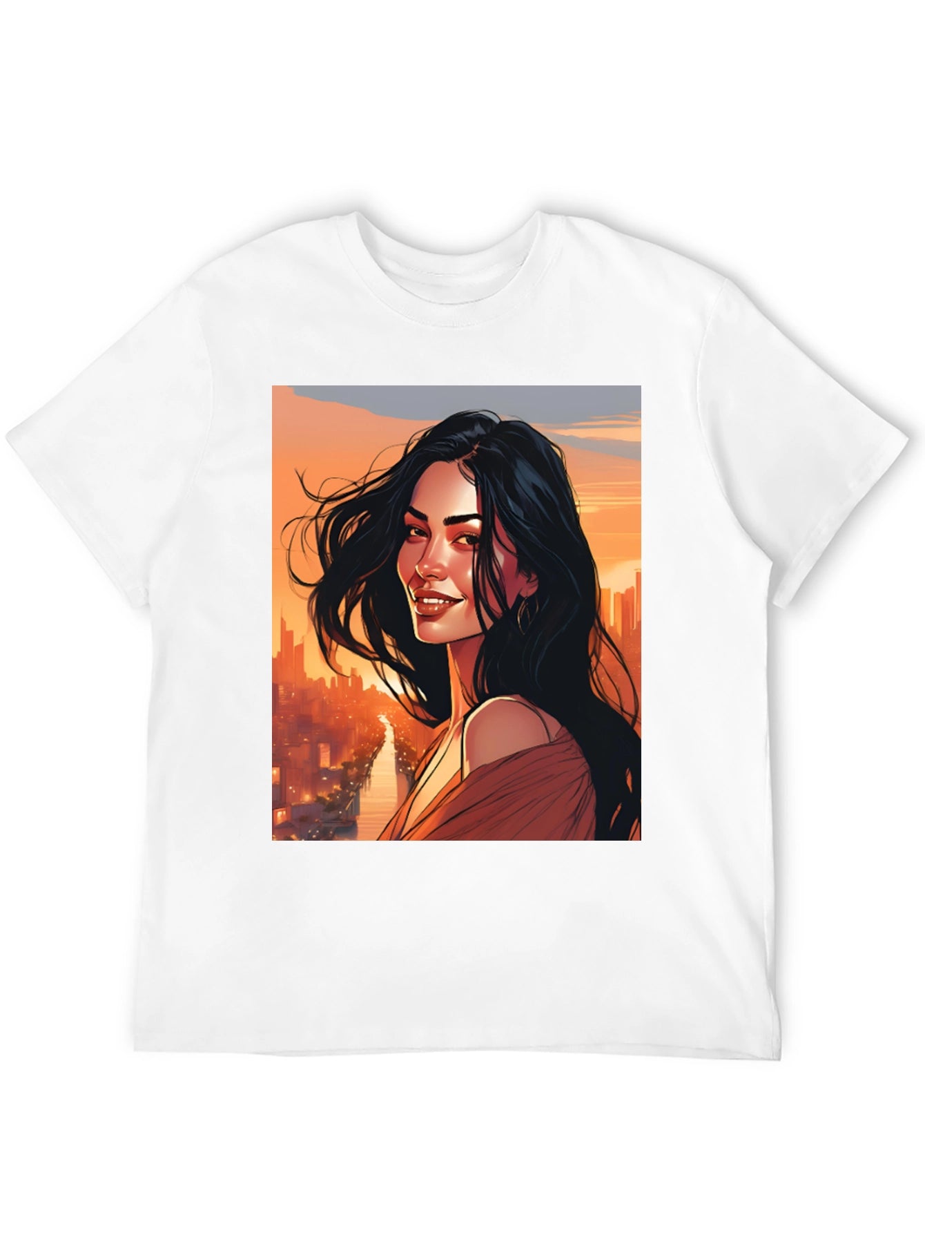 Stylish Graphic Tee - Woman Cityscape Design