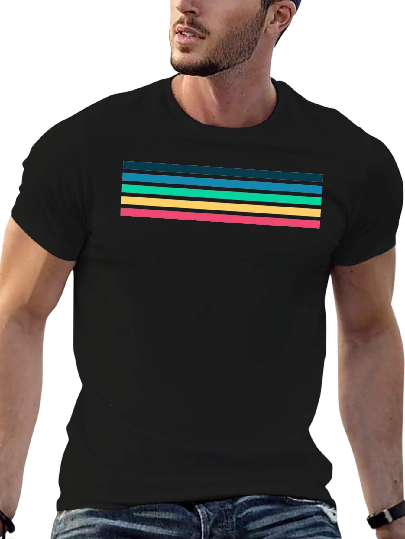 Retro Stripe Tee - Black Cotton Blend