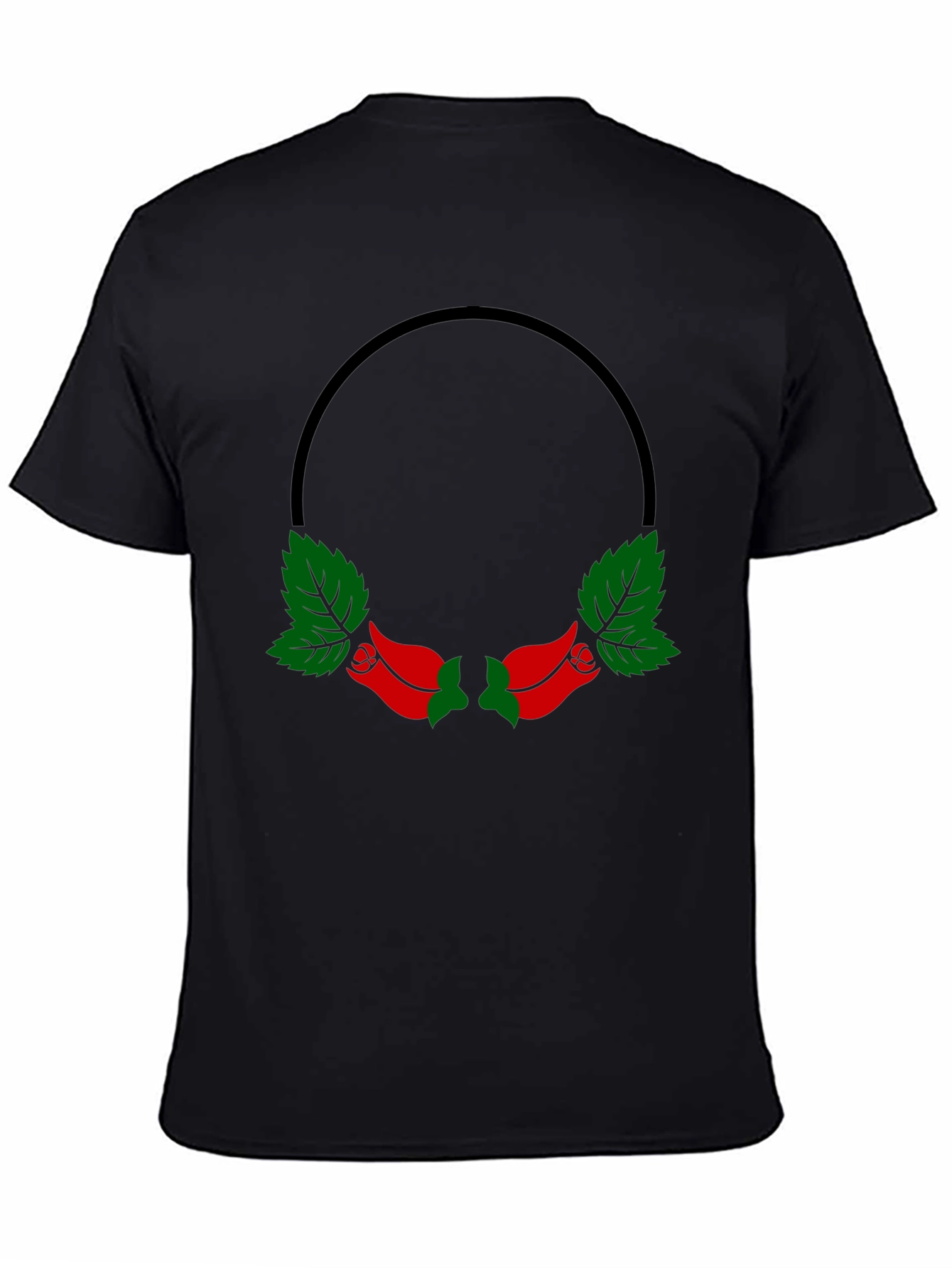 Black T-Shirt with Rose Wreath Design