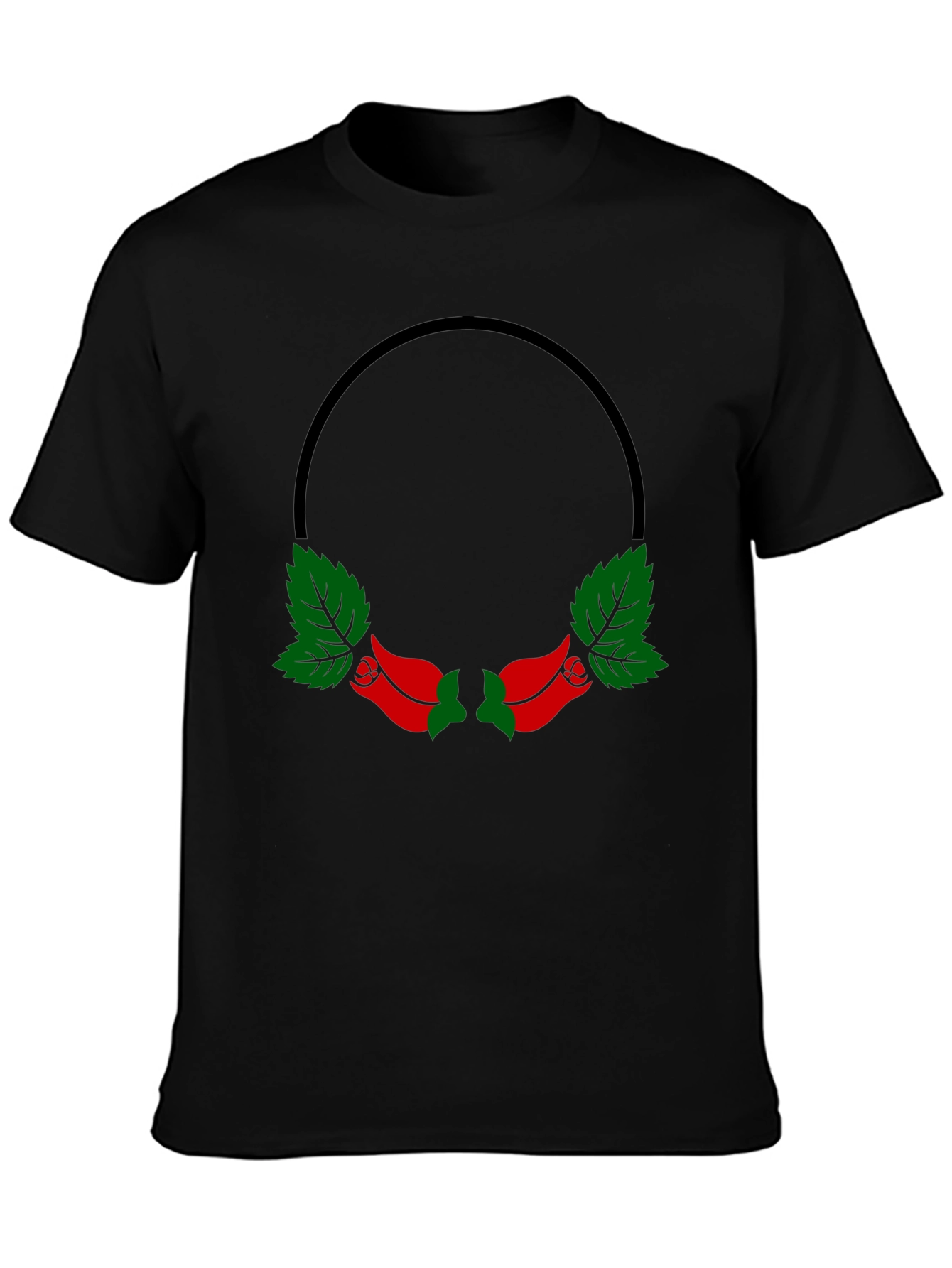 Black T-Shirt with Rose Wreath Design