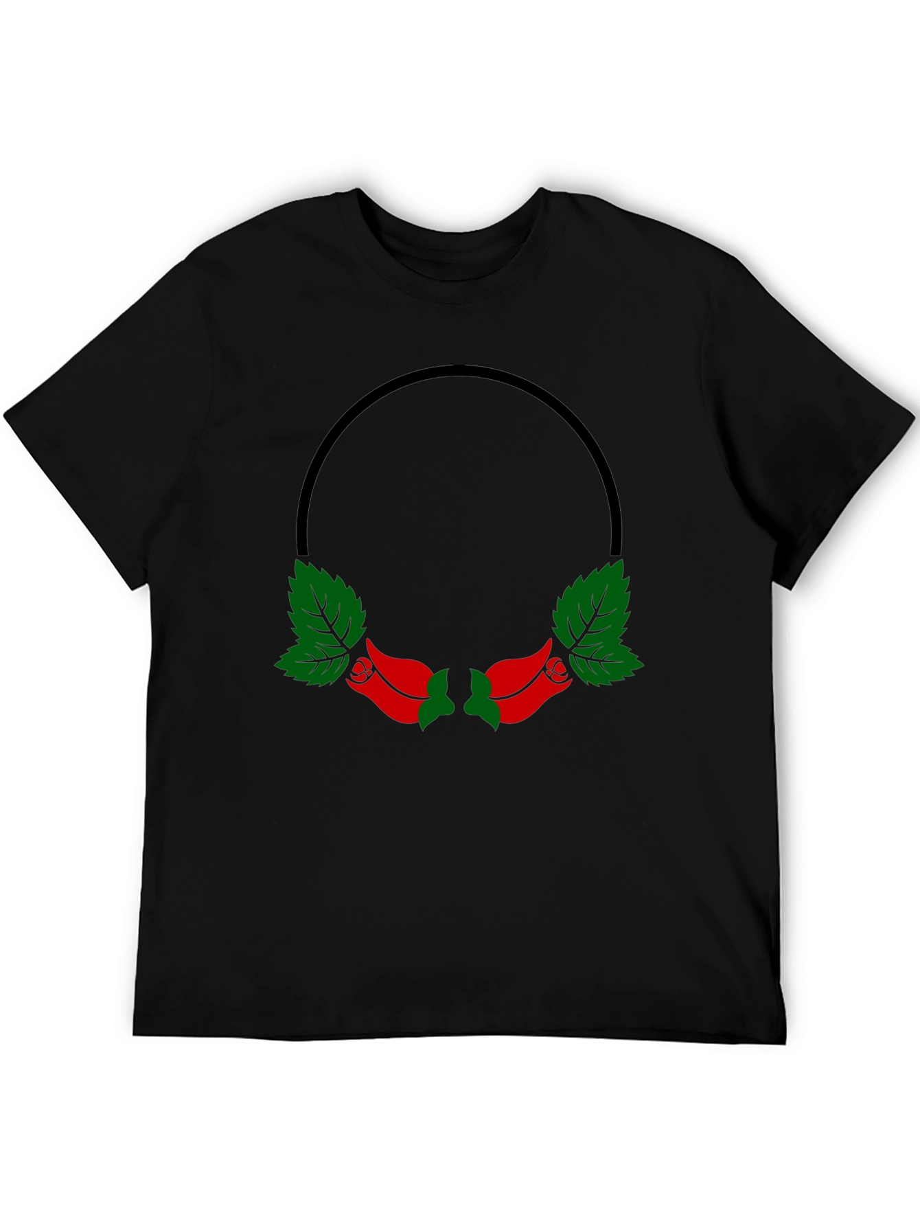 Black T-Shirt with Rose Wreath Design