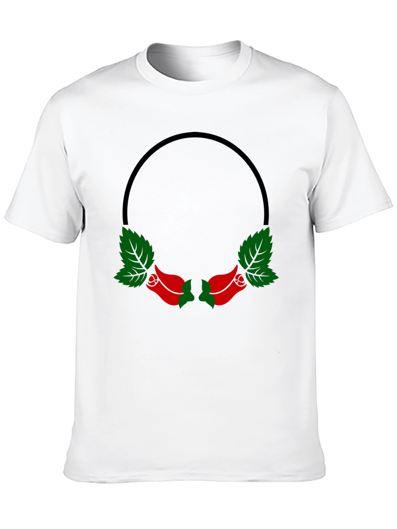 Black T-Shirt with Rose Wreath Design