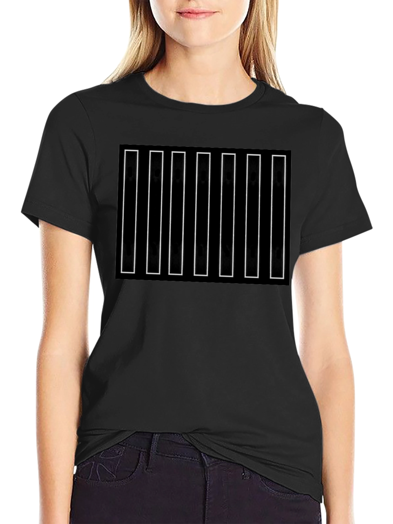 Modern Stripe Print Black T-Shirt
