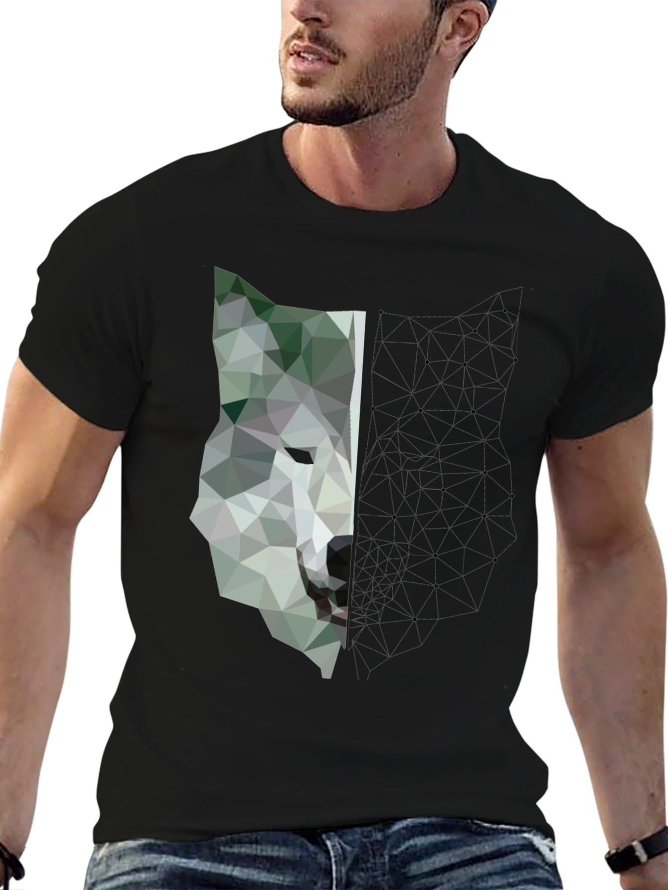 Geometric Wolf Graphic Print T-Shirt