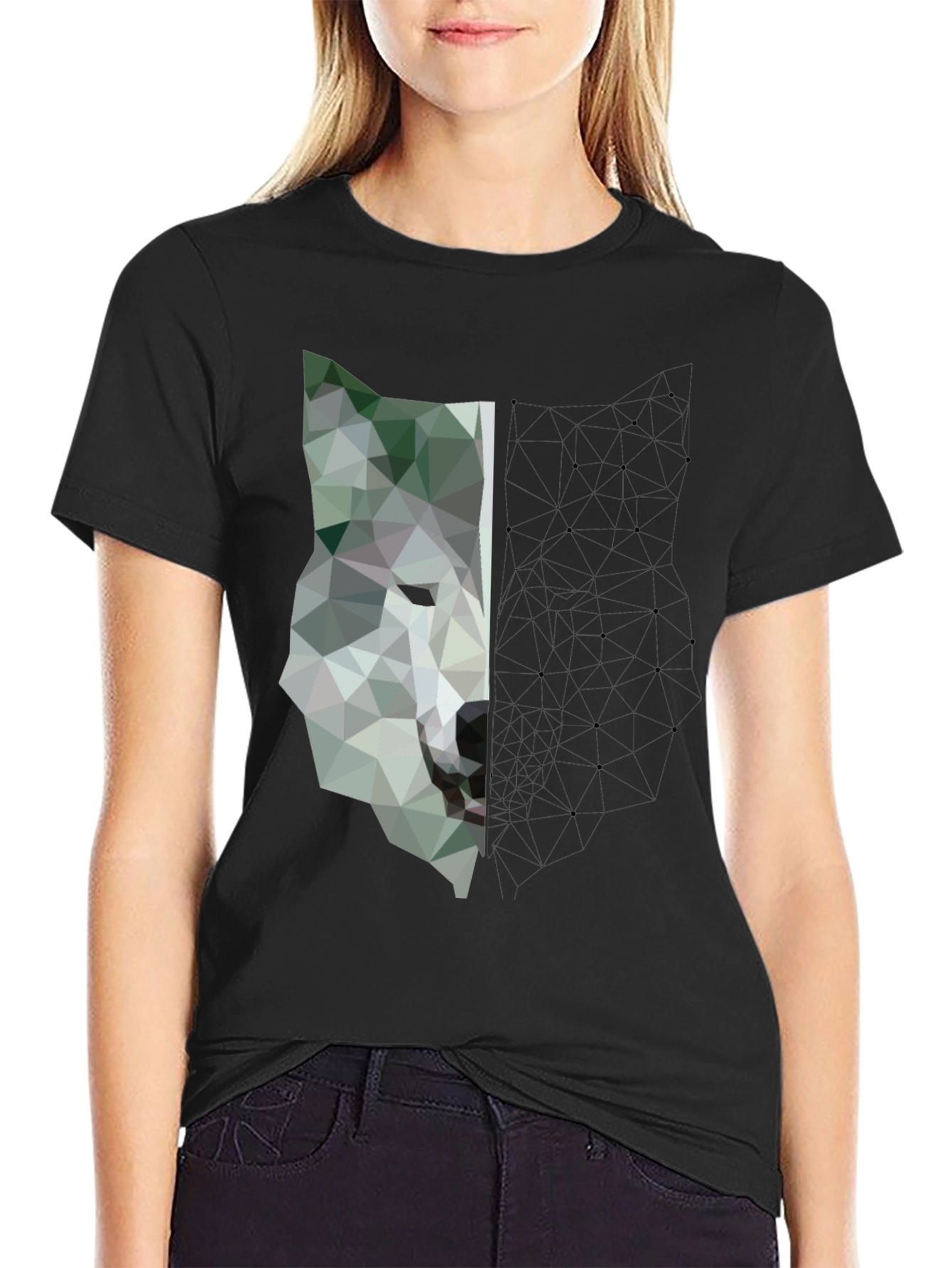 Geometric Wolf Graphic Print T-Shirt
