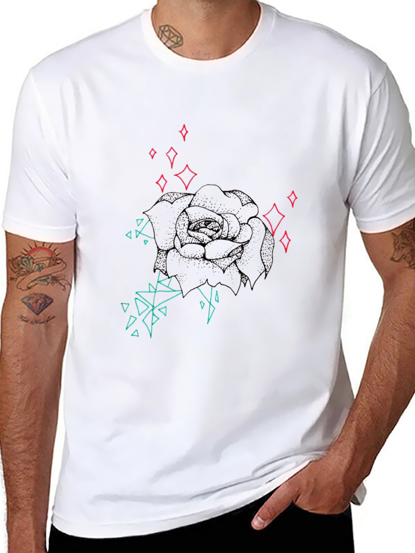 Geometric Rose Graphic Tee - Modern Style