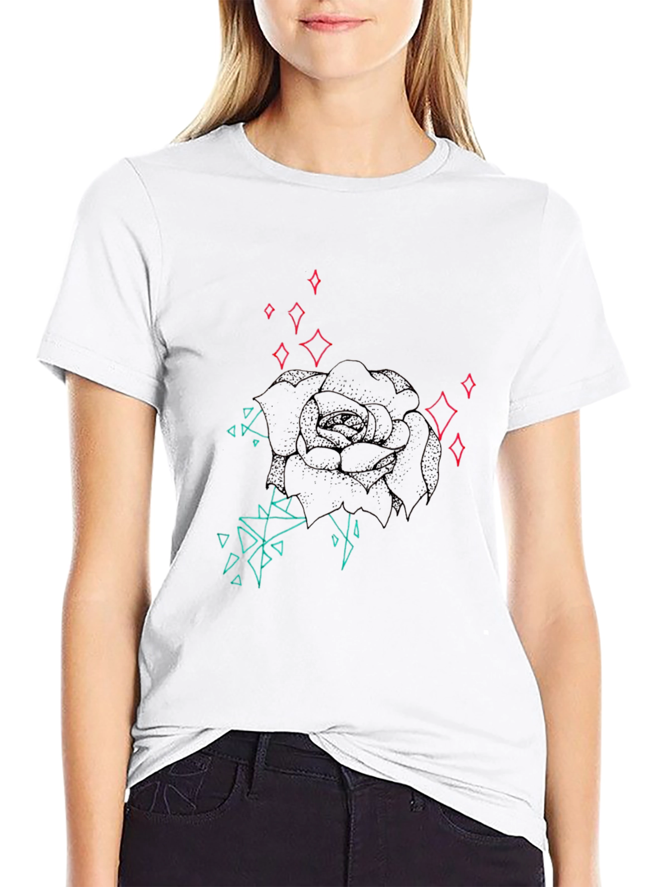 Geometric Rose Graphic Tee - Modern Style