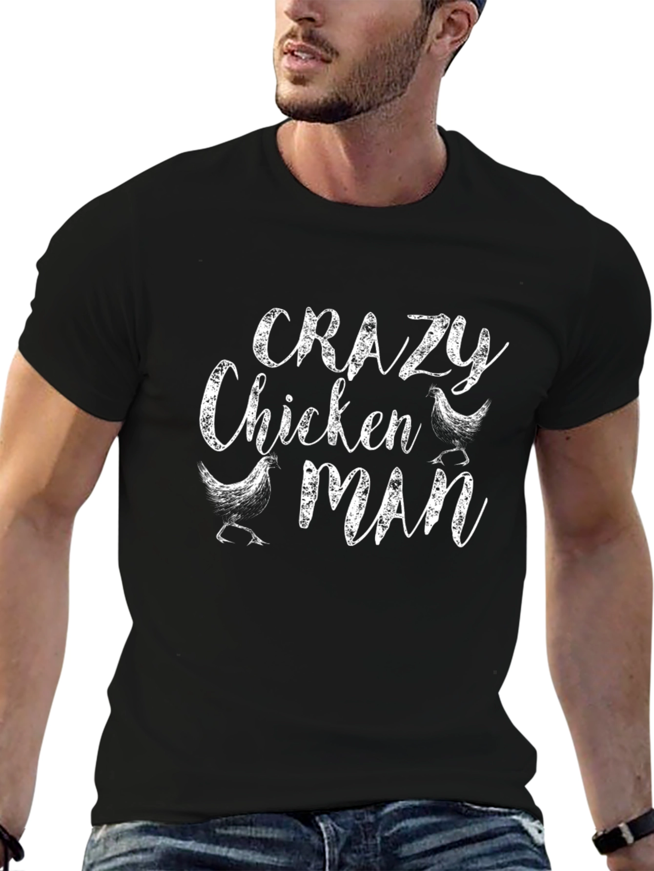Crazy Chicken Man Black Graphic Tee
