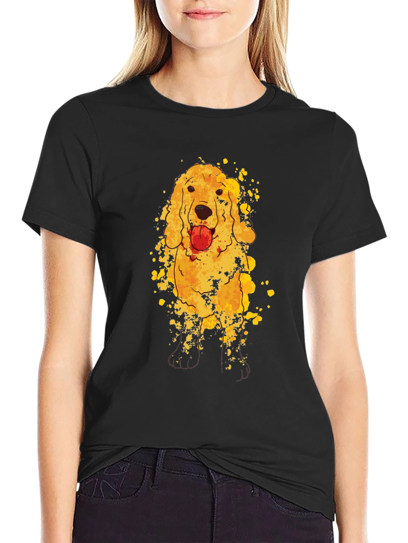 Golden Retriever Dog Graphic Black T-Shirt
