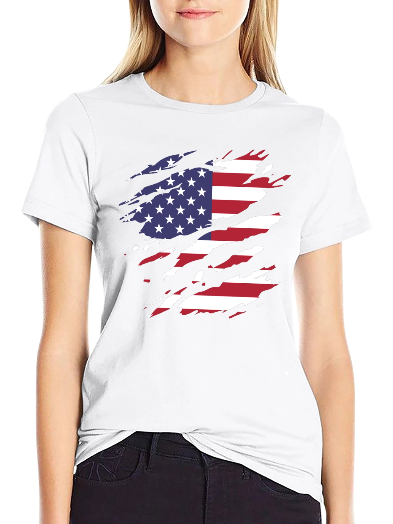 American Flag Ripped T-Shirt Patriotic USA Pride