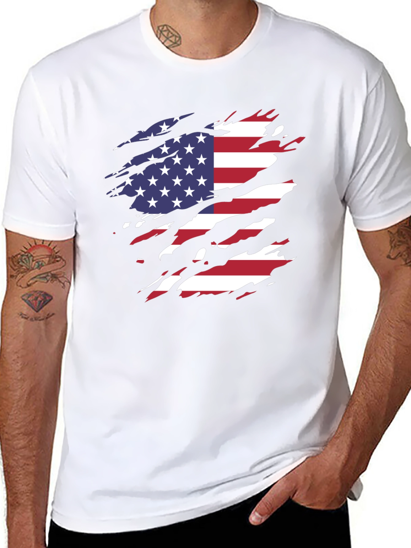 American Flag Ripped T-Shirt Patriotic USA Pride