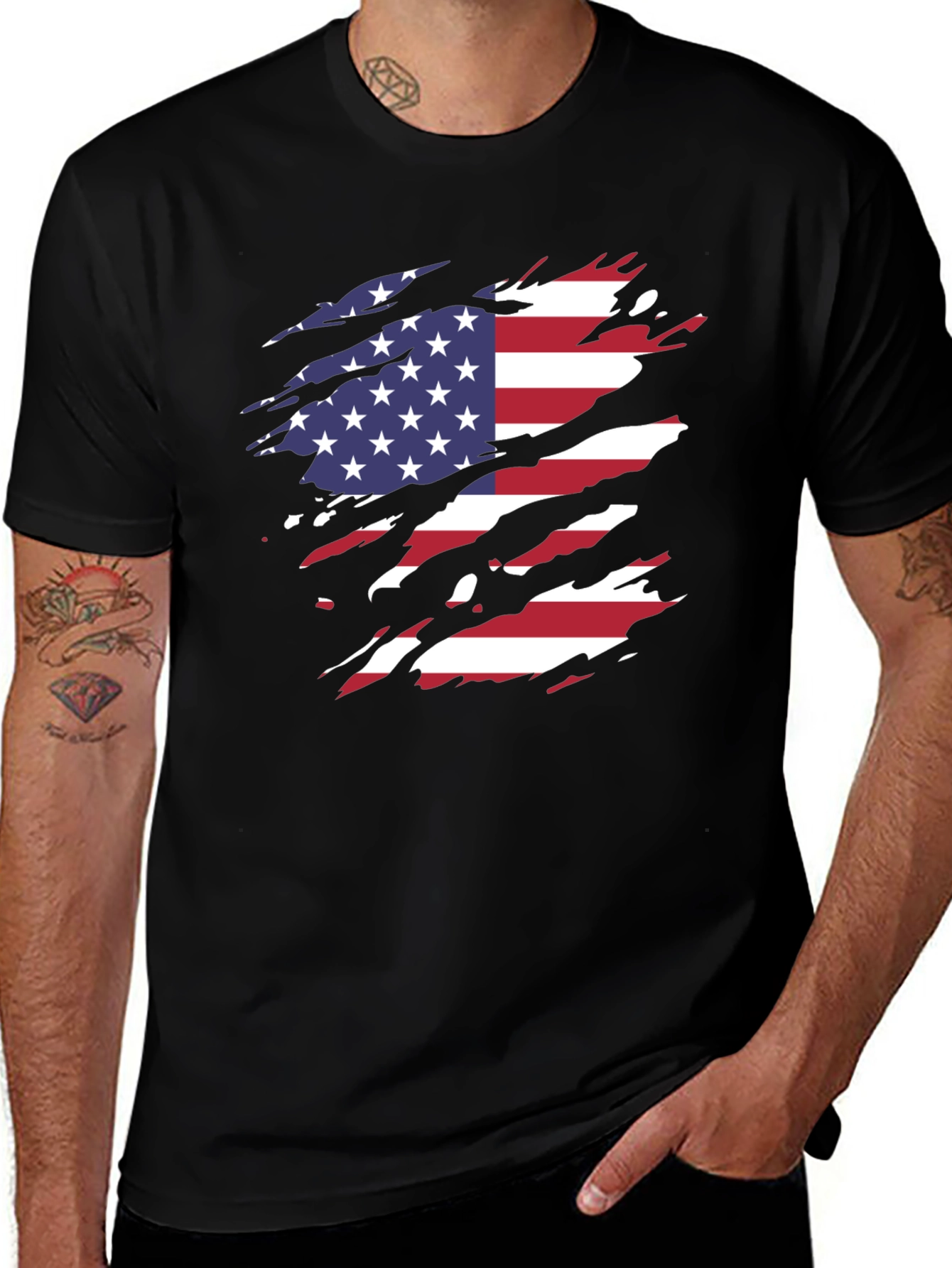 American Flag Ripped T-Shirt Patriotic USA Pride