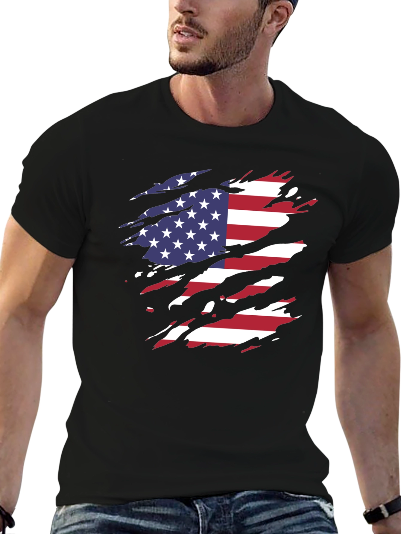 American Flag Ripped T-Shirt Patriotic USA Pride