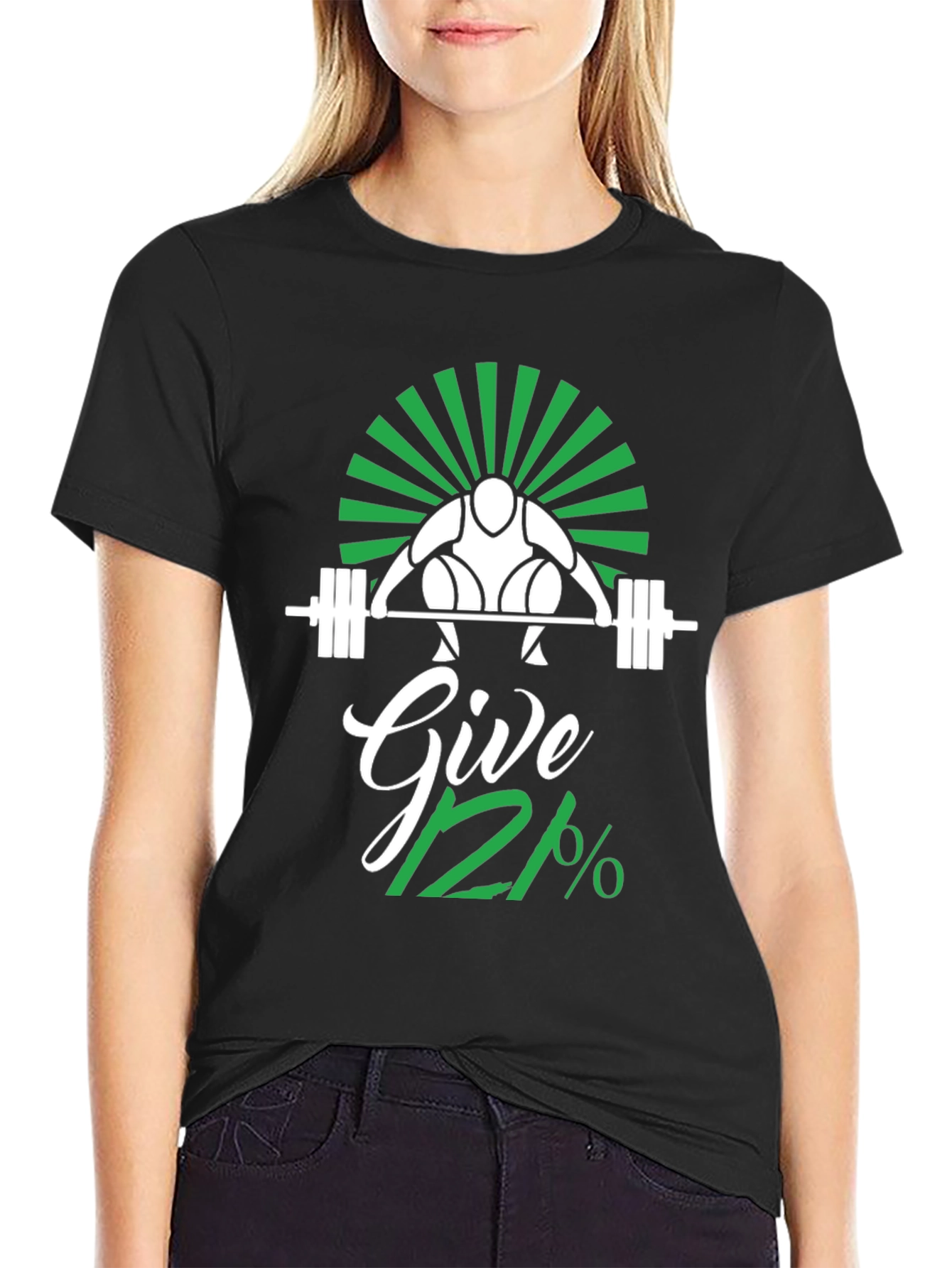 Give 112% Black Graphic T-Shirt