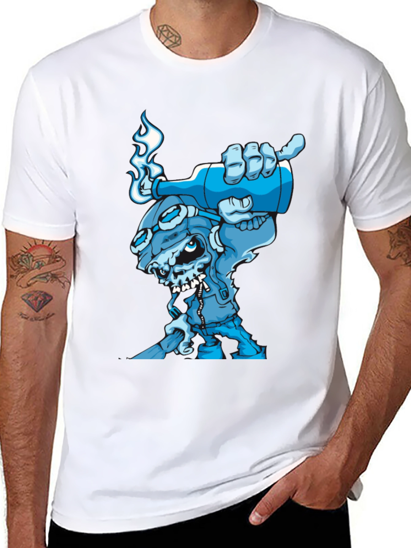 Cool Blue Cartoon Skull T-Shirt