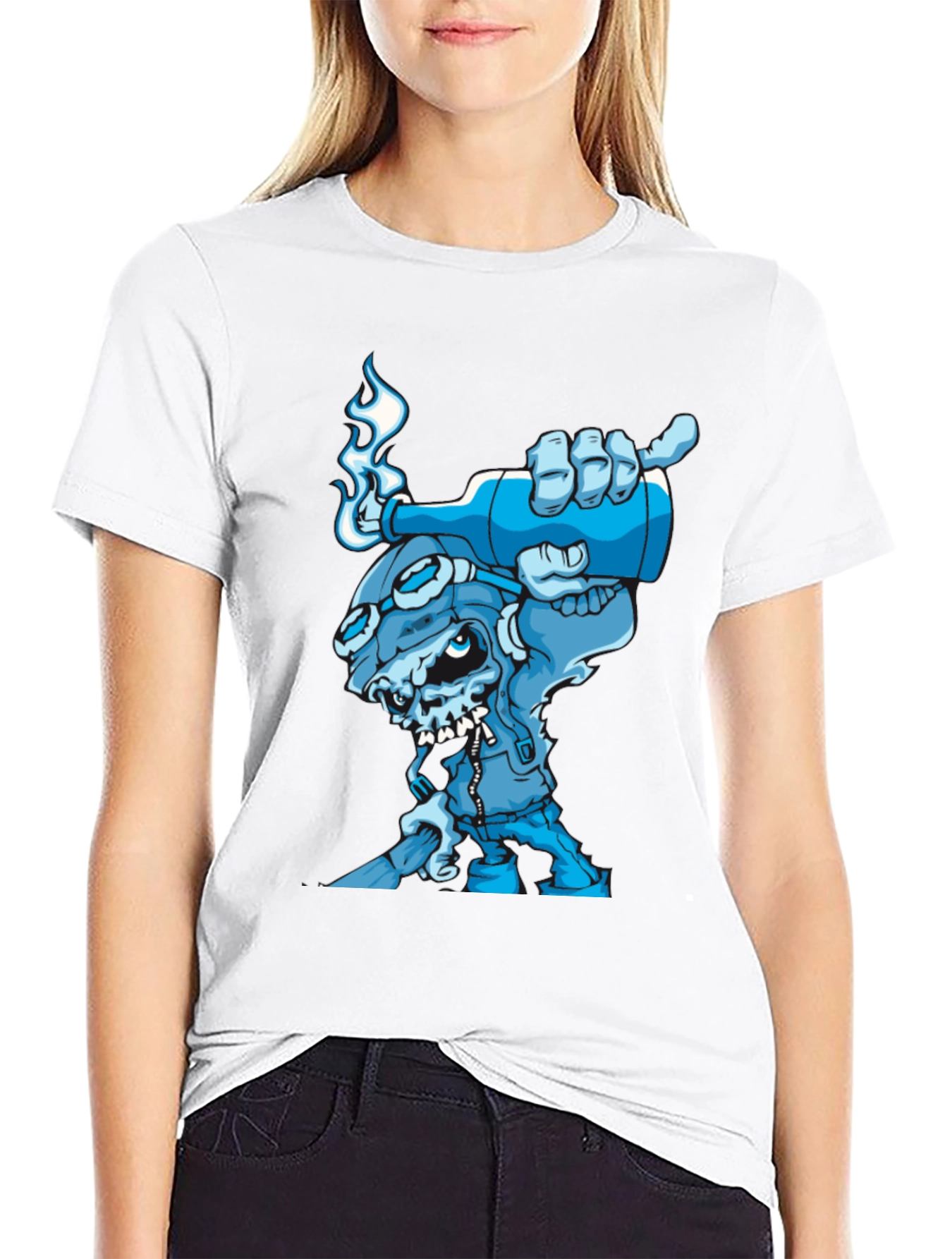 Cool Blue Cartoon Skull T-Shirt