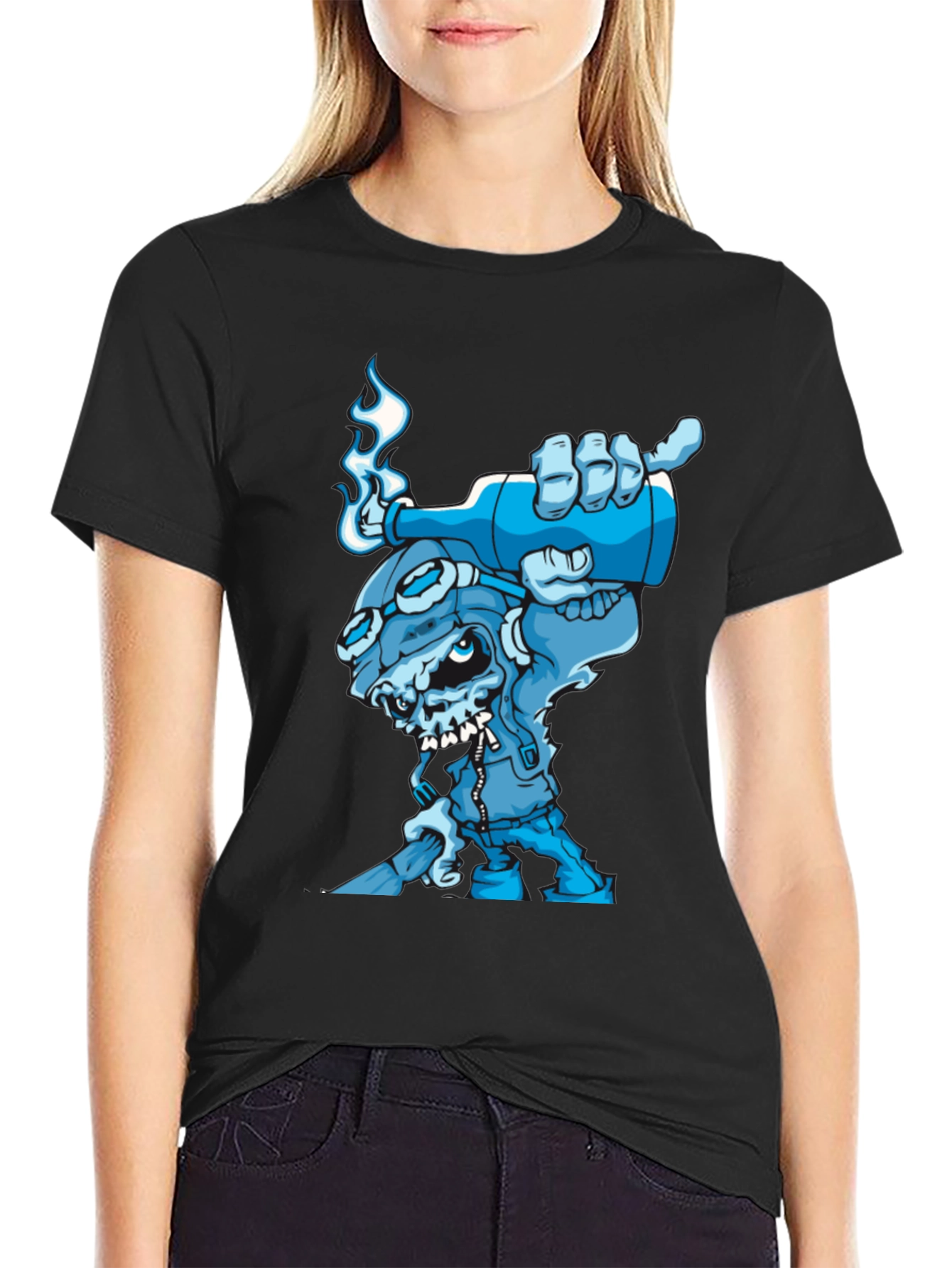 Cool Blue Cartoon Skull T-Shirt