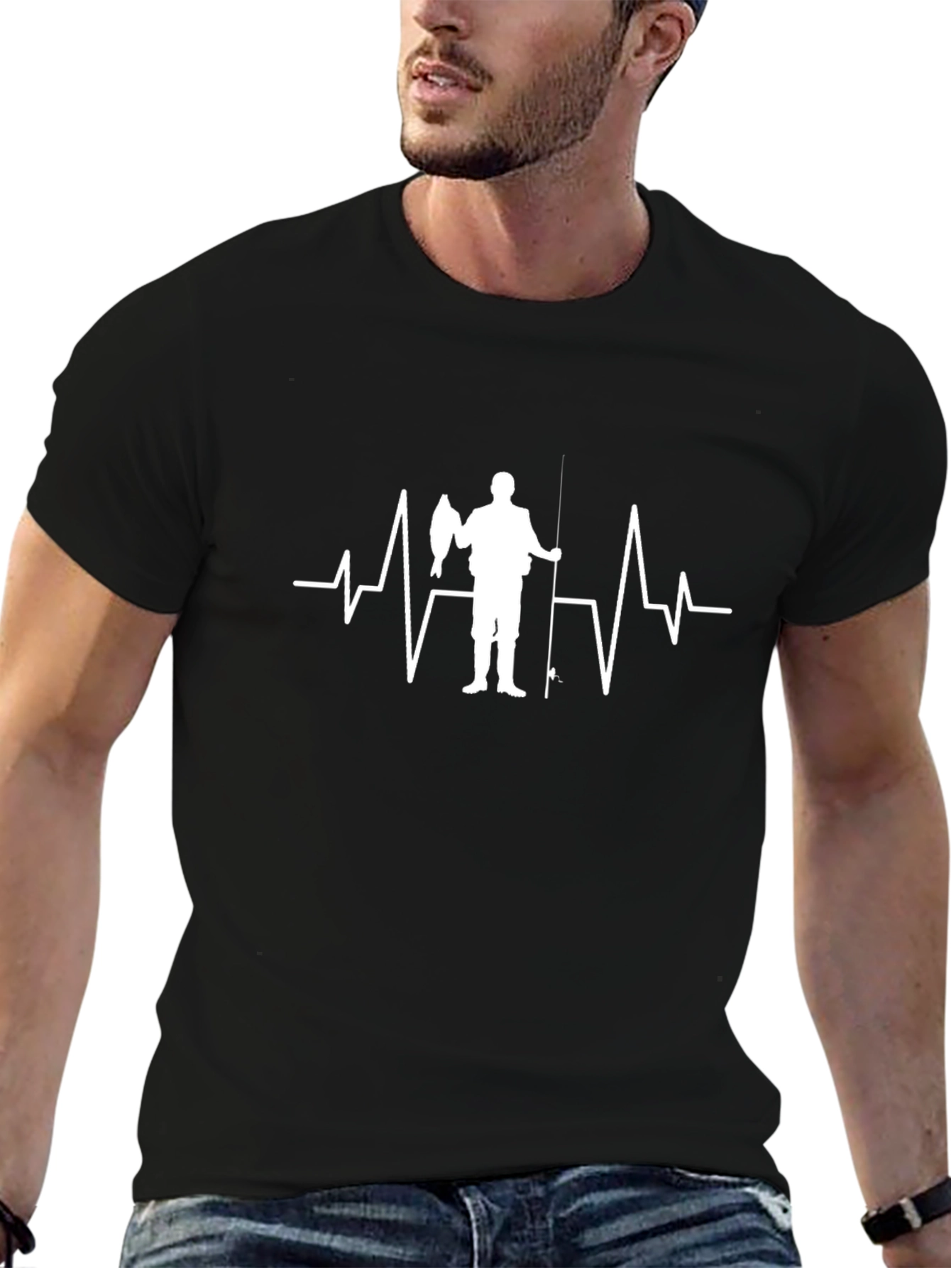 Fishing Heartbeat Graphic T-Shirt
